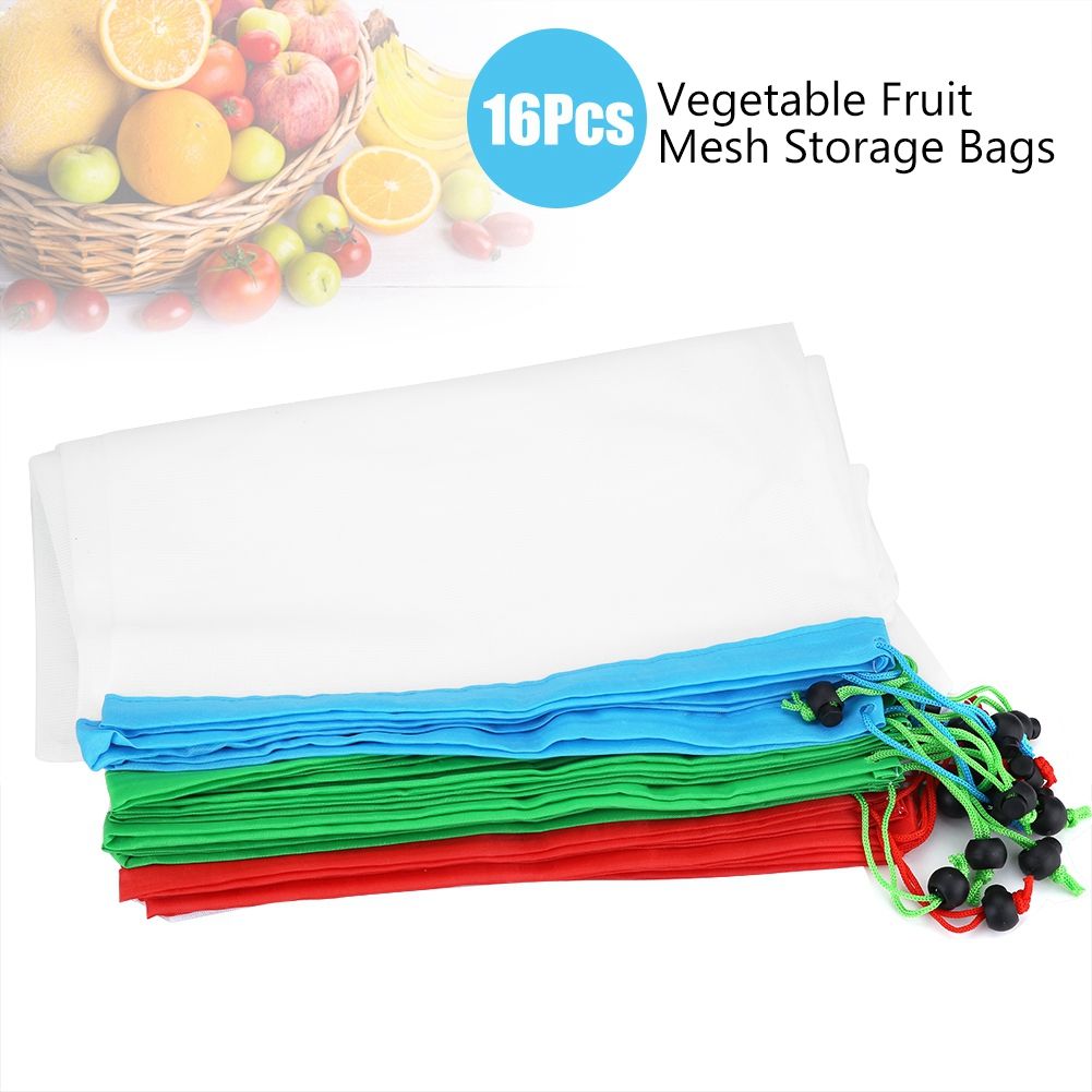 16Pcs Reusable Washable Vegetable Fruit Mesh Bags Storage Pouch with view 8