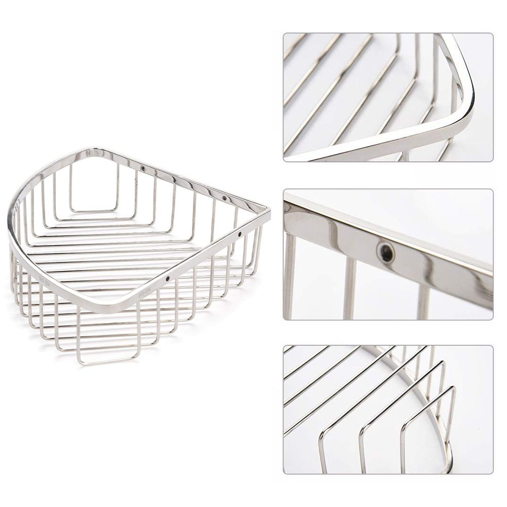 Stainless Steel Bathroom Shower Corner Basket Storage Shelf Wall Mounted view 7