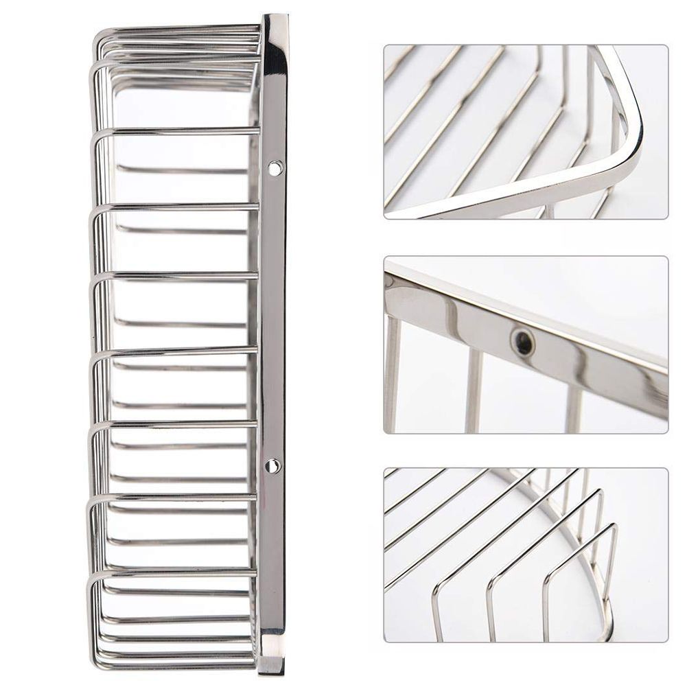 Stainless Steel Bathroom Shower Corner Basket Storage Shelf Wall Mounted view 8