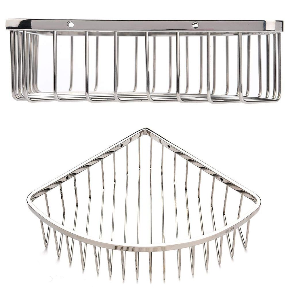Stainless Steel Bathroom Shower Corner Basket Storage Shelf Wall Mounted view 10