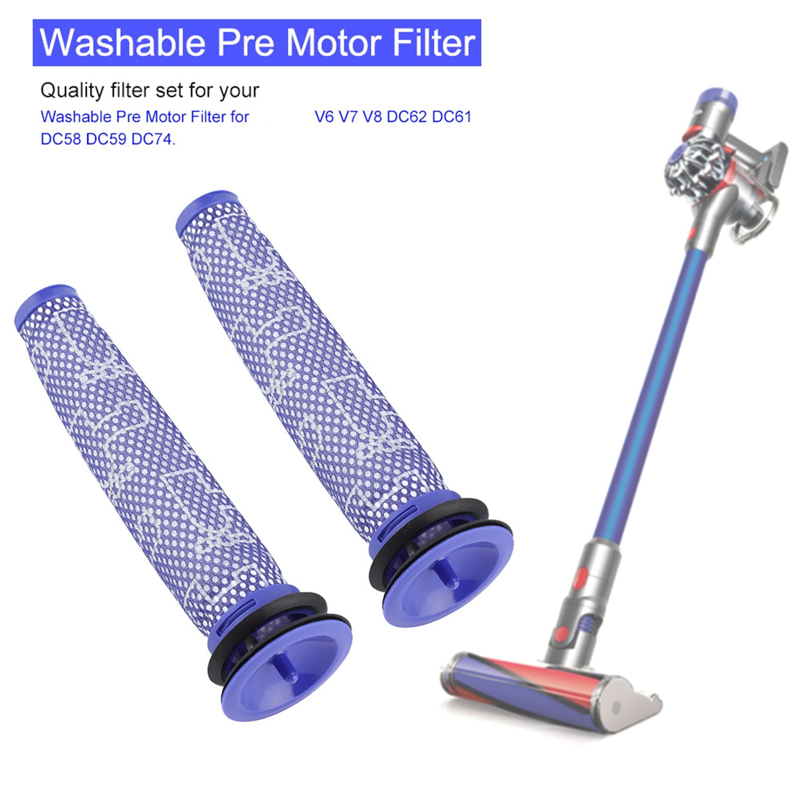 2 PCS Washable Pre Motor Filter for DYSON V6 V7 V8 DC62 DC61 DC58 DC59 DC74 view 7