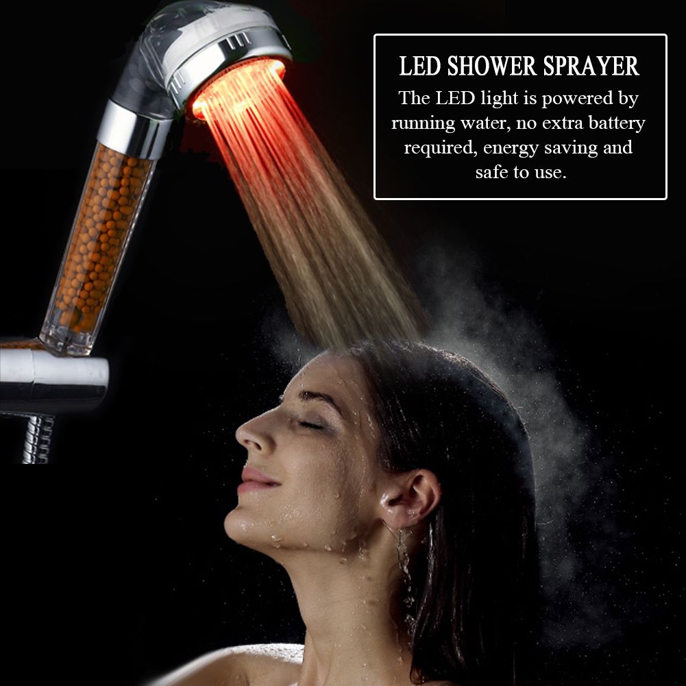 Water Powered LED Light Bathroom Handheld Shower Spray Head with Anion