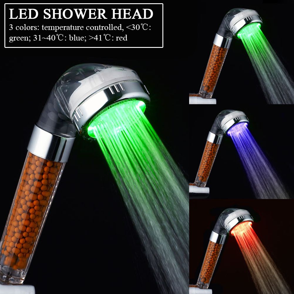 Water Powered LED Light Bathroom Handheld Shower Spray Head with Anion view 4