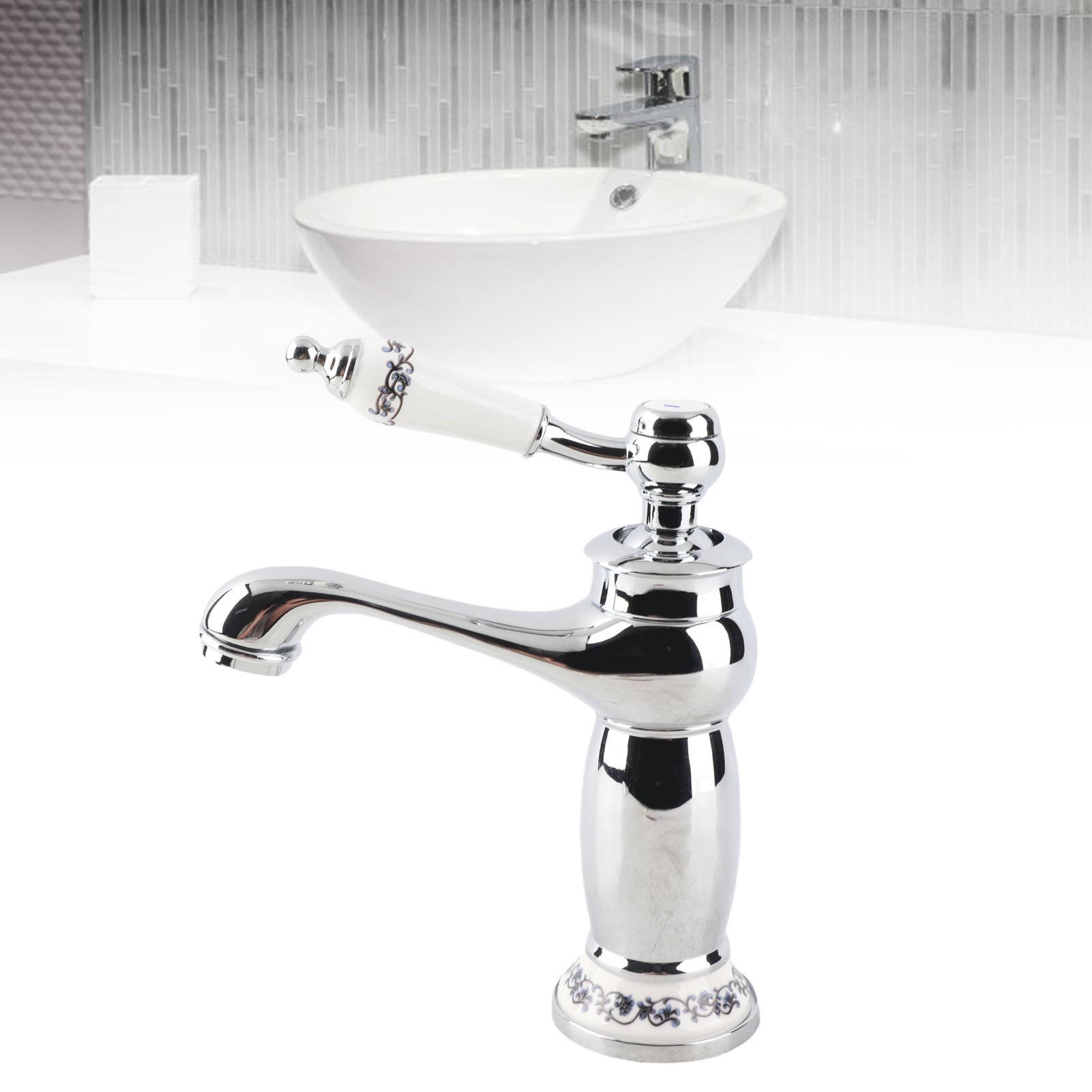 Floral Pattern Single Handle Mixer Tap Cold/Hot Water Faucet for Bathroom view 11