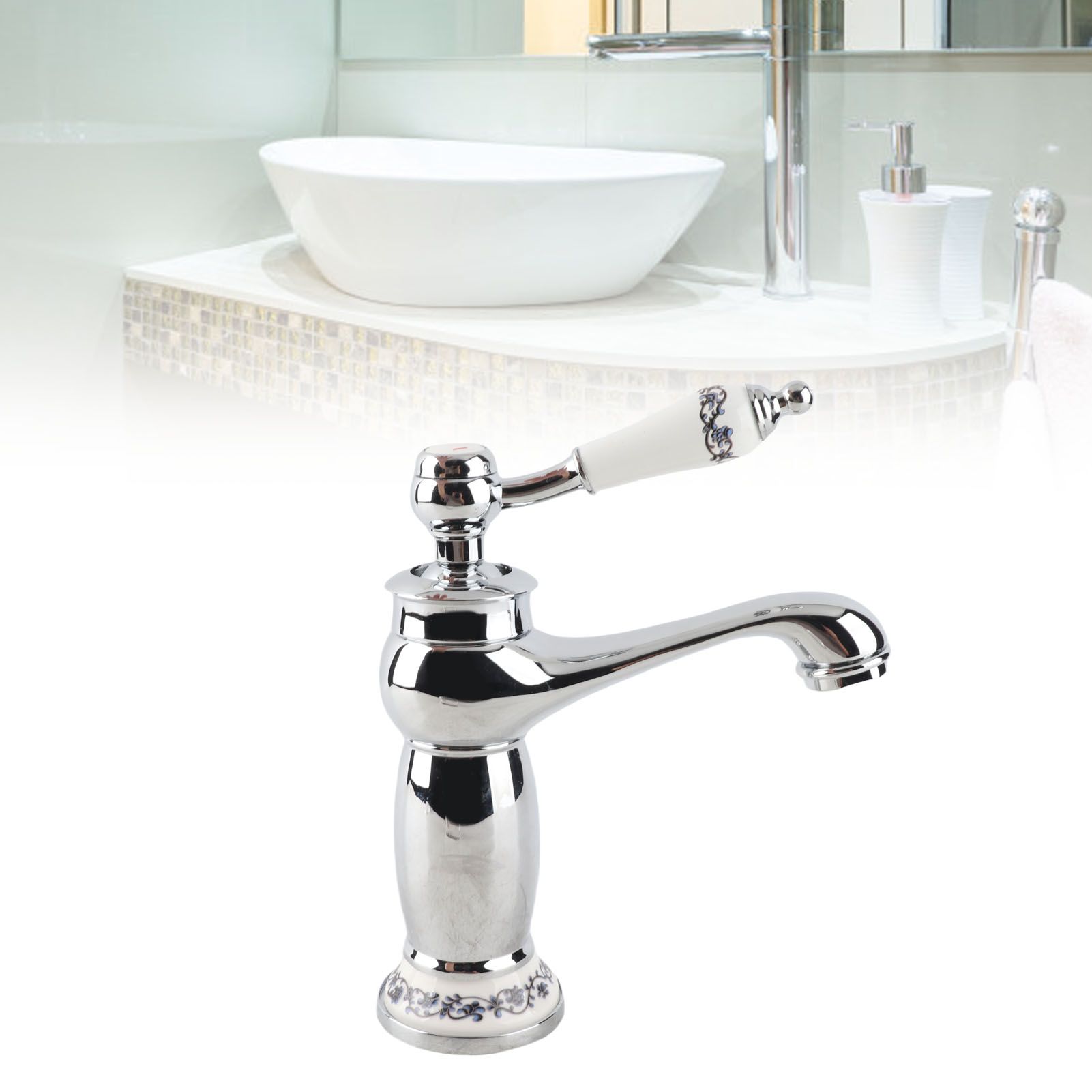 Floral Pattern Single Handle Mixer Tap Cold/Hot Water Faucet for Bathroom view 12