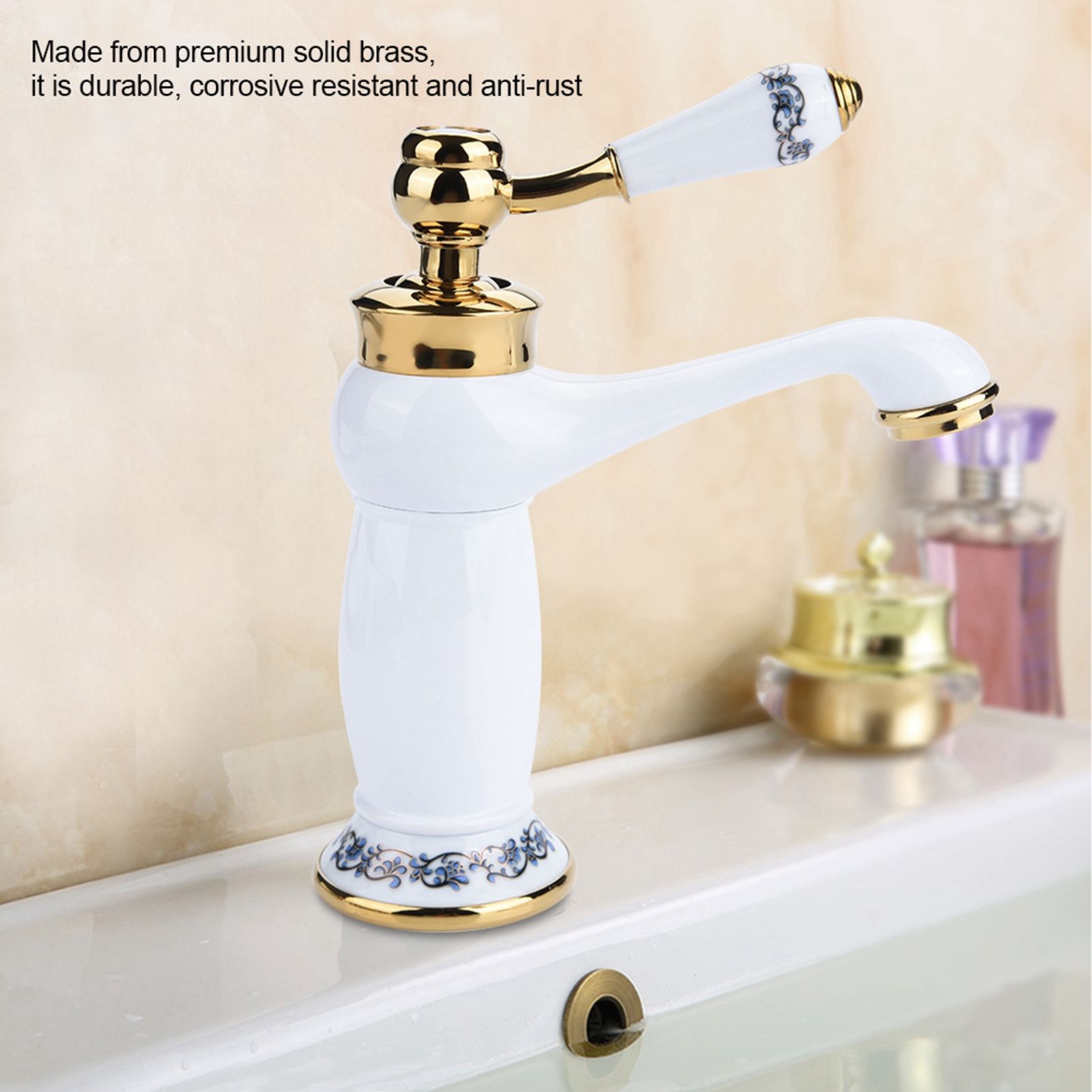Floral Pattern Single Handle Mixer Tap Cold/Hot Water Faucet for Bathroom