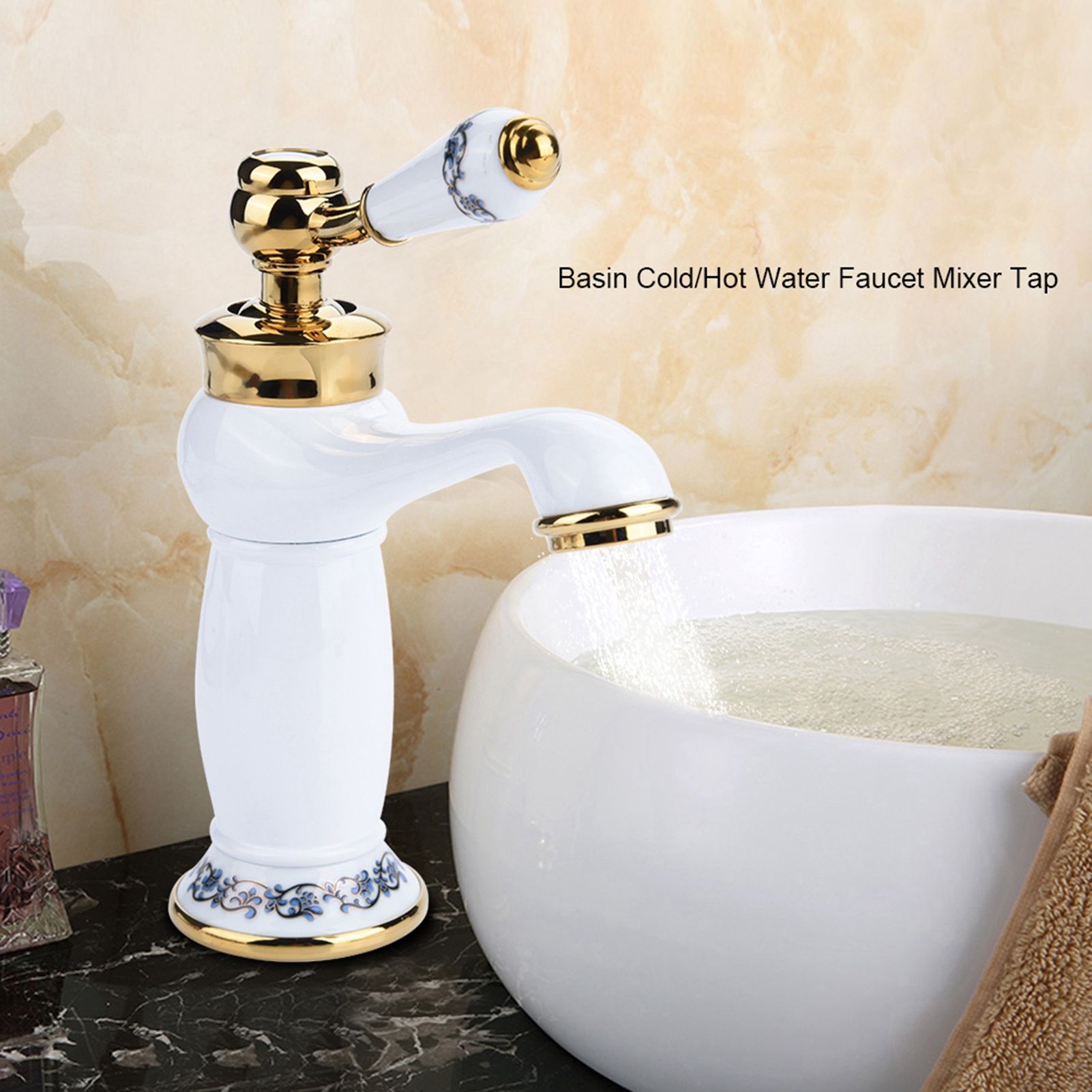 Floral Pattern Single Handle Mixer Tap Cold/Hot Water Faucet for Bathroom view 3