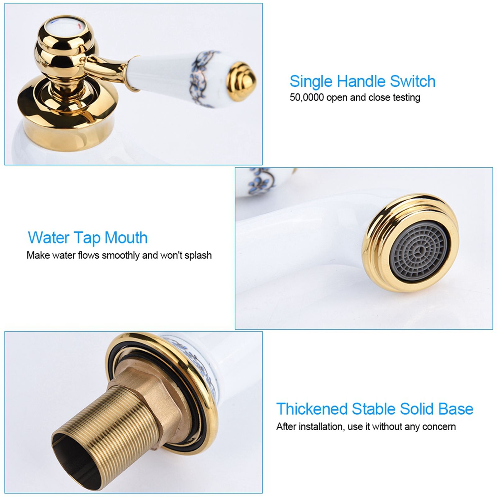 Floral Pattern Single Handle Mixer Tap Cold/Hot Water Faucet for Bathroom view 5