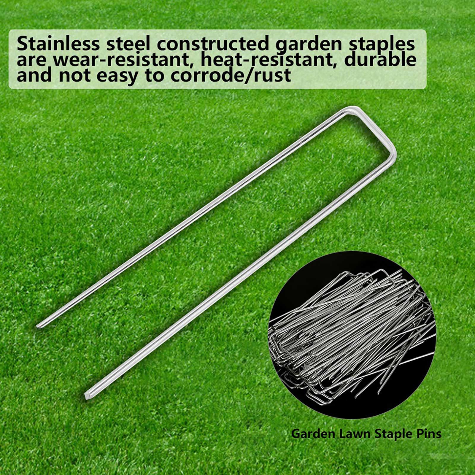 100Pcs Stainless Steel Ground Garden Staple Pins Weed Barrier Fabric Stake