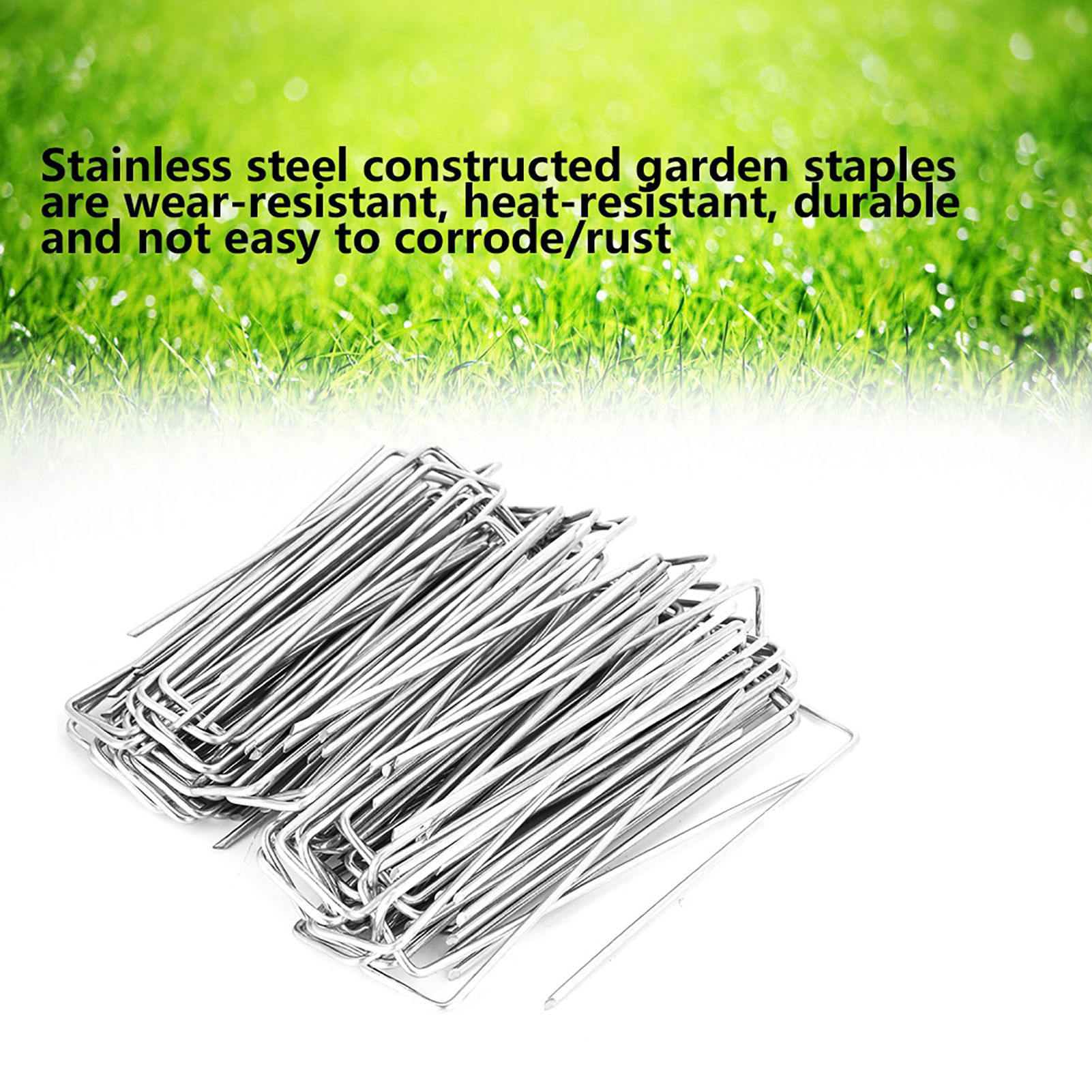 100Pcs Stainless Steel Ground Garden Staple Pins Weed Barrier Fabric Stake view 3