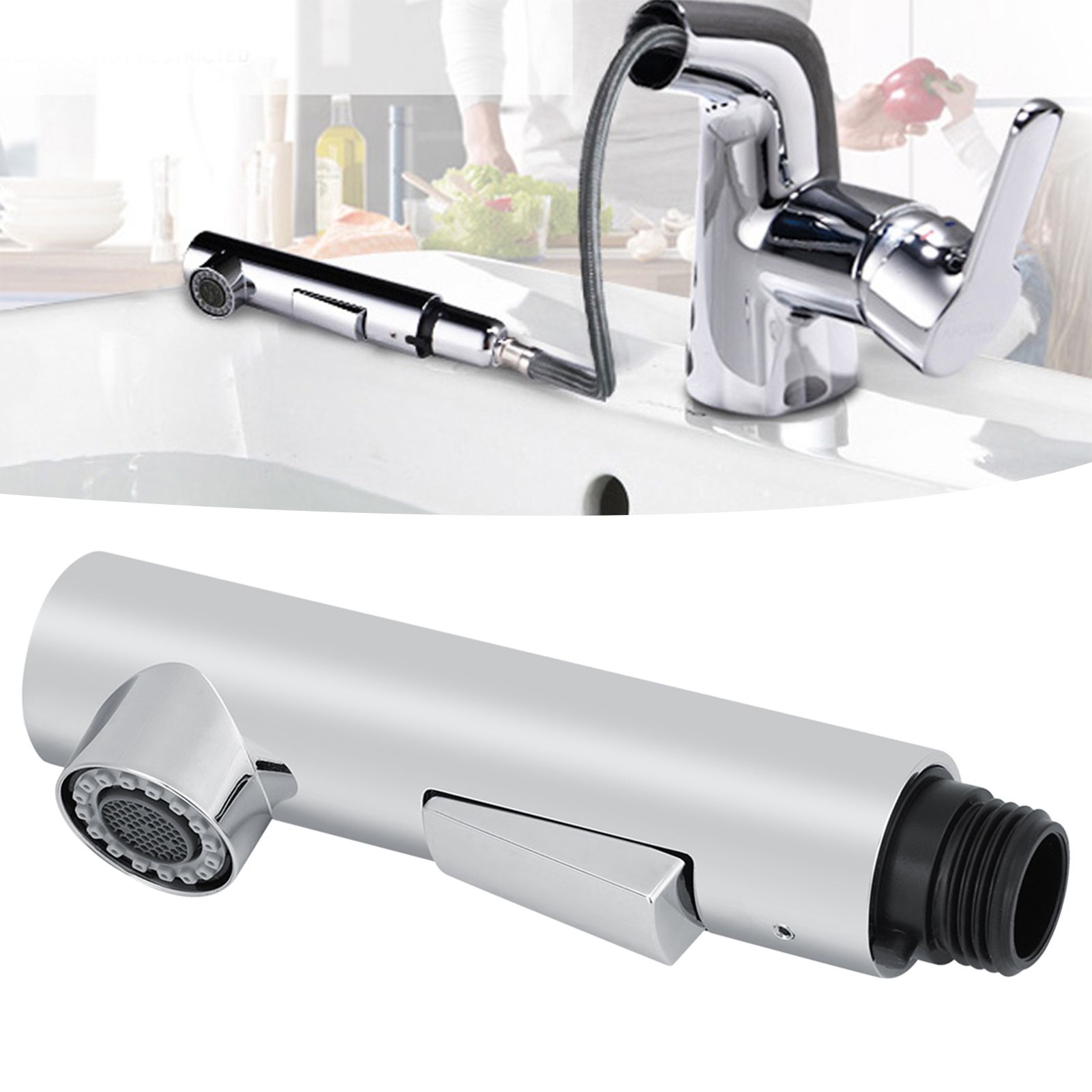 Kitchen Bathroom Pull Out Faucet Sprayer Shower Water Tap Spray Head view 10