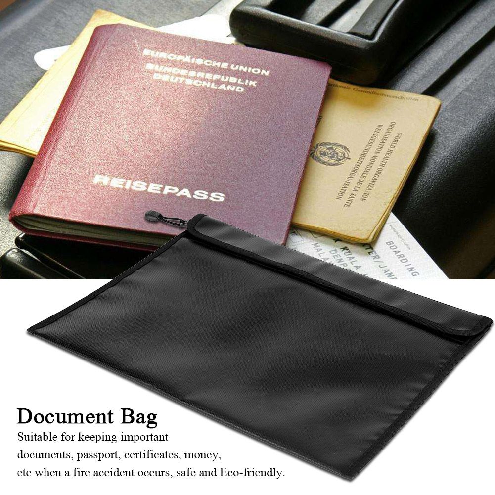Black Fireproof Document Bag Cross Section Passport Money Certificates Keeping view 6