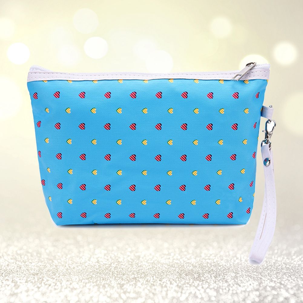 Portable Traveling Floral Storage Makeup Cosmetic Bag for Girls Woman(Blue Heart) — image 1