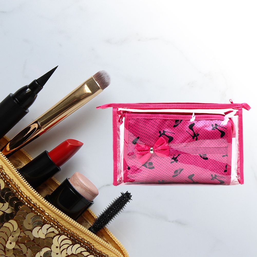 2pcs/ Set Reusable Transparent Plastic Storage Makeup Cosmetic Bag for Girls — image 1