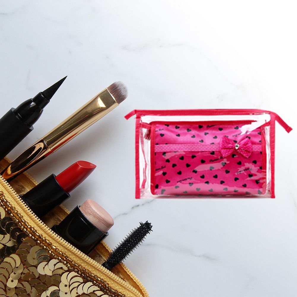 2pcs/ Set Reusable Transparent Plastic Storage Makeup Cosmetic Bag for Girls — image 1