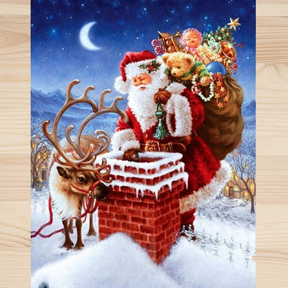 DIY Digital Oil Painting Santa Claus Snowman Cat Linen Decorative Painting GX1854