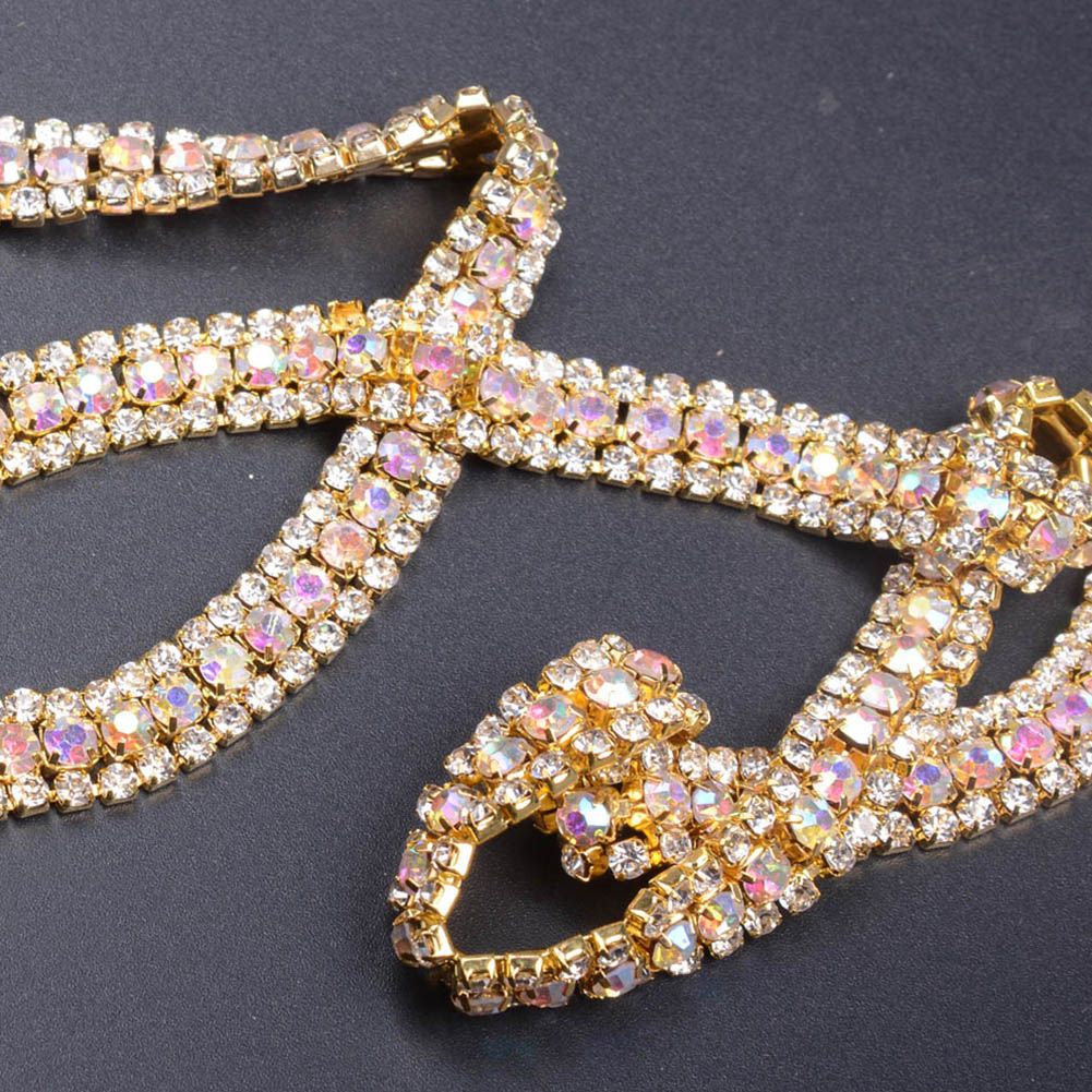 3 Rows Diamond Mesh Wrap Roll Sparkle Crystal Rhinestone Ribbon Wedding Dress view 5