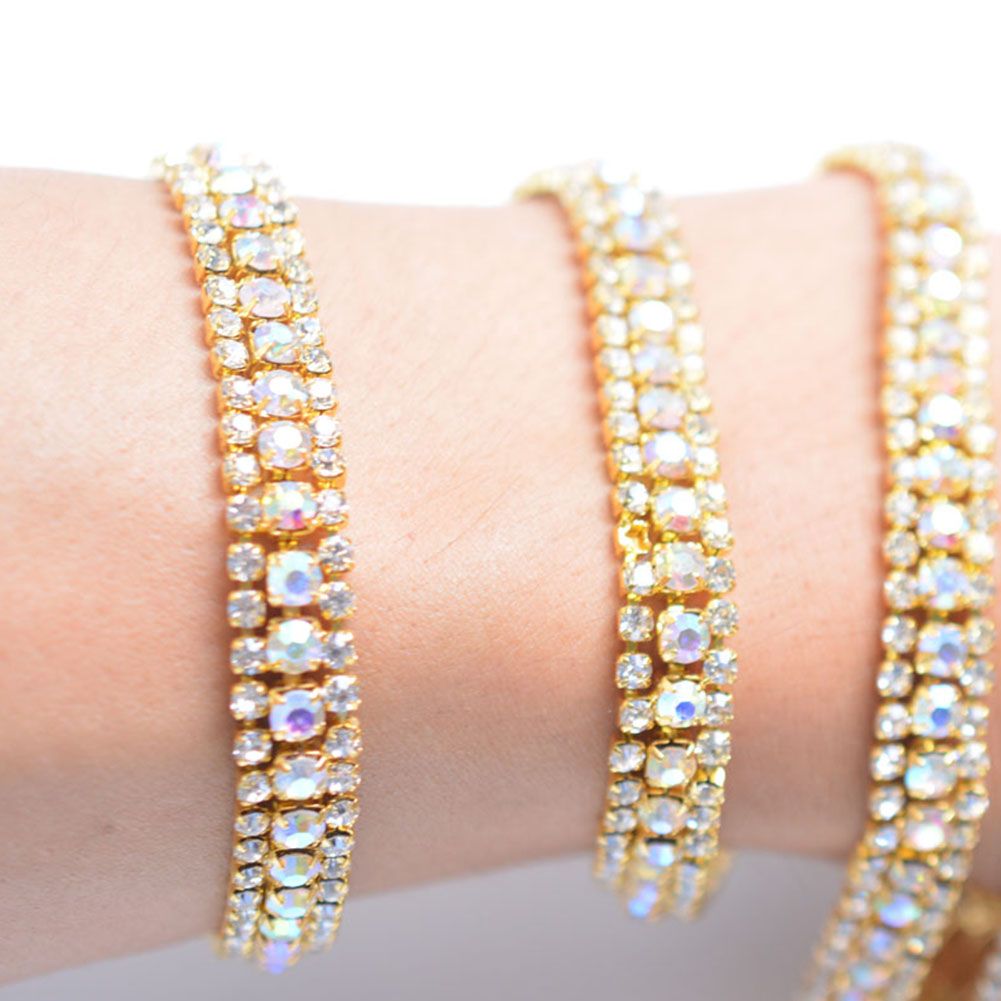 3 Rows Diamond Mesh Wrap Roll Sparkle Crystal Rhinestone Ribbon Wedding Dress view 6