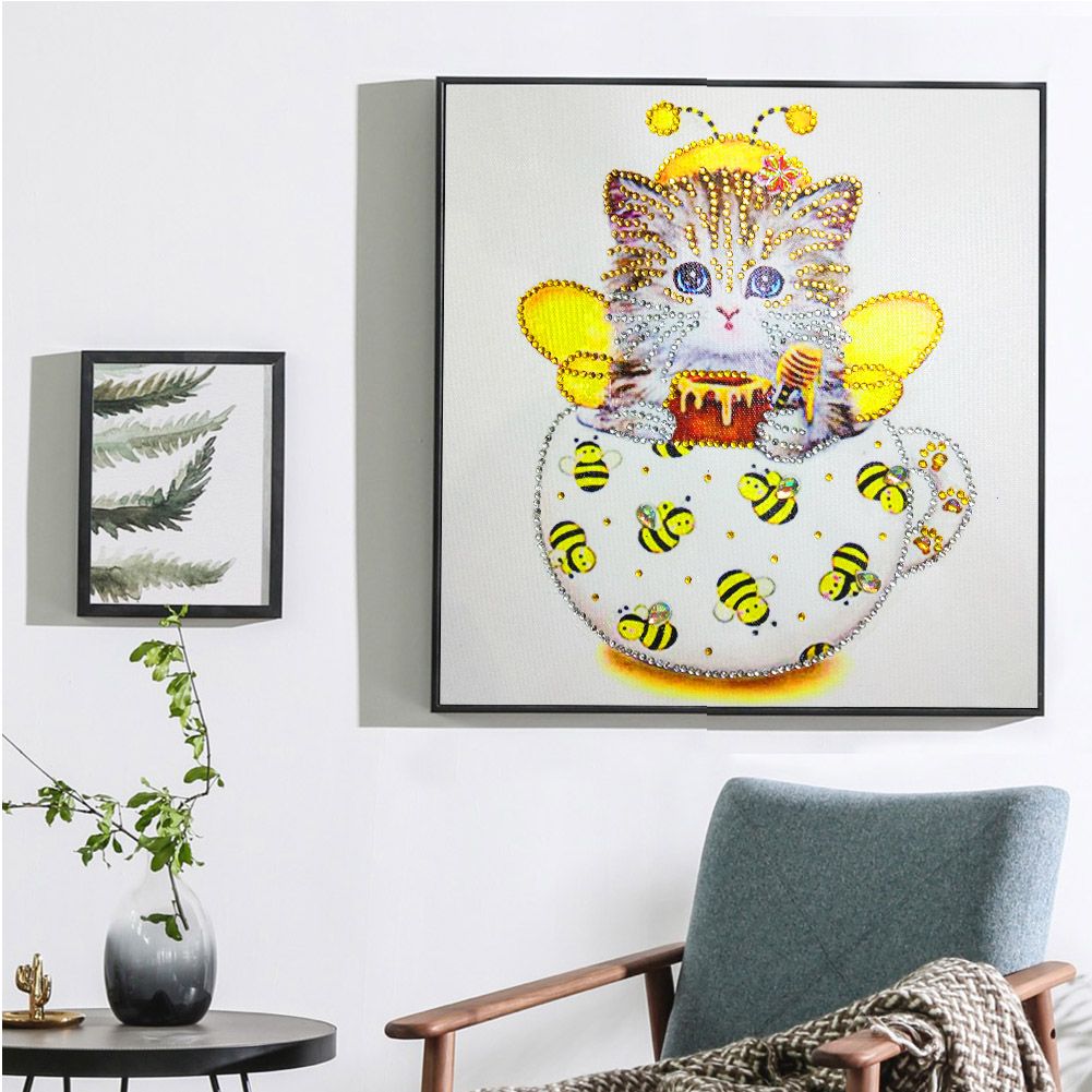 Children Handmade Kitty Pattern DIY Stereo Feeling Rhinestone Diamond Drawing