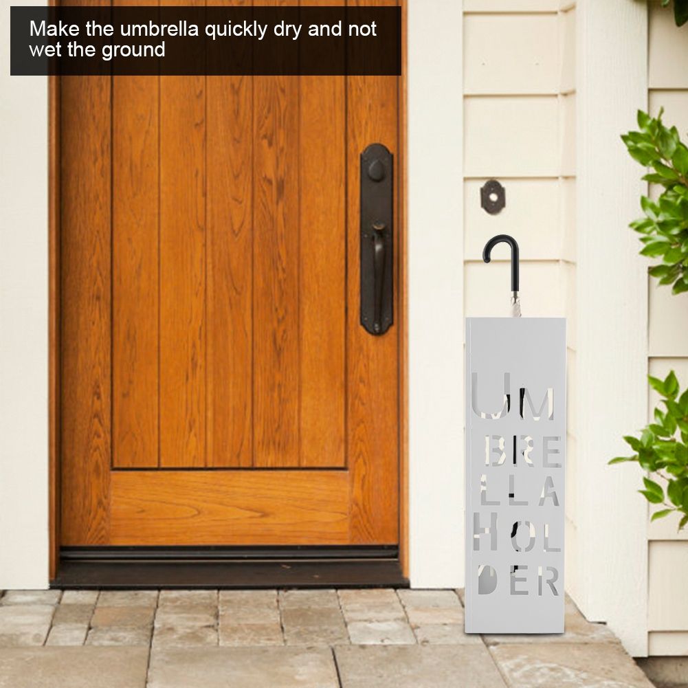 White Iron Hollowed Umbrella Storage Basket Stand Holder Rack view 7