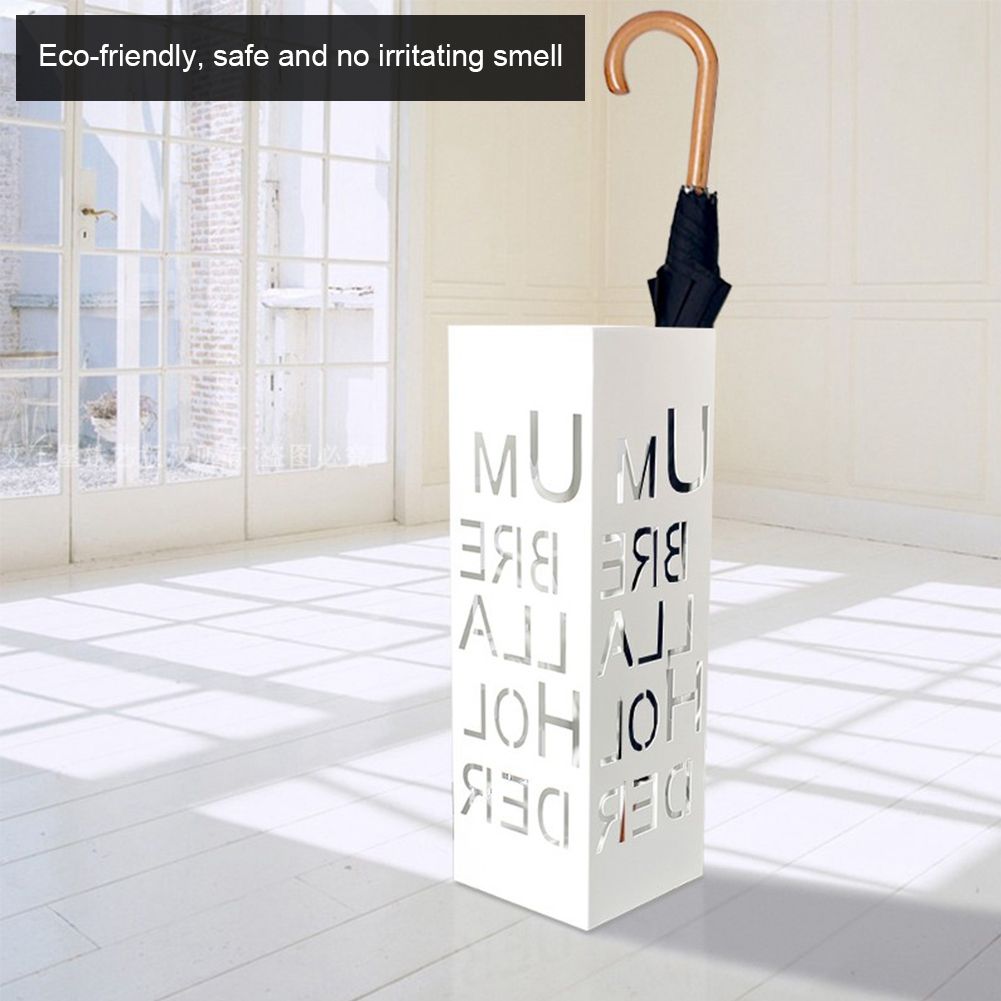 White Iron Hollowed Umbrella Storage Basket Stand Holder Rack view 8