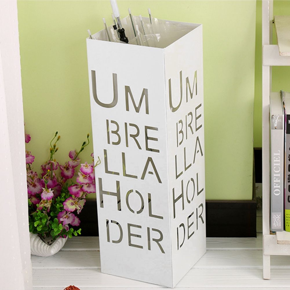 White Iron Hollowed Umbrella Storage Basket Stand Holder Rack view 9