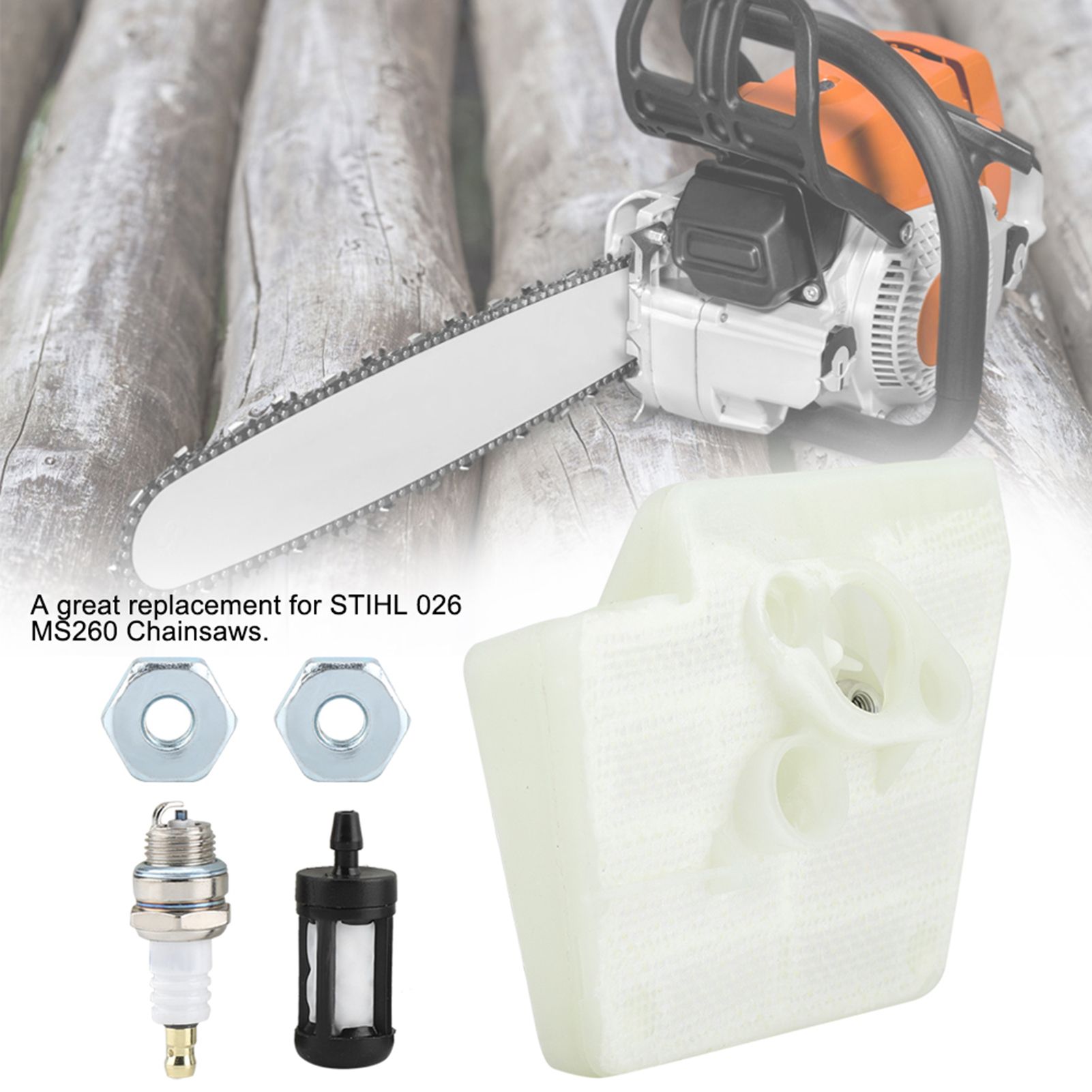 Chainsaw Air Filter Spark Plug Bar Nuts Fuel Filters Kit for STIHL 026 MS260 view 3