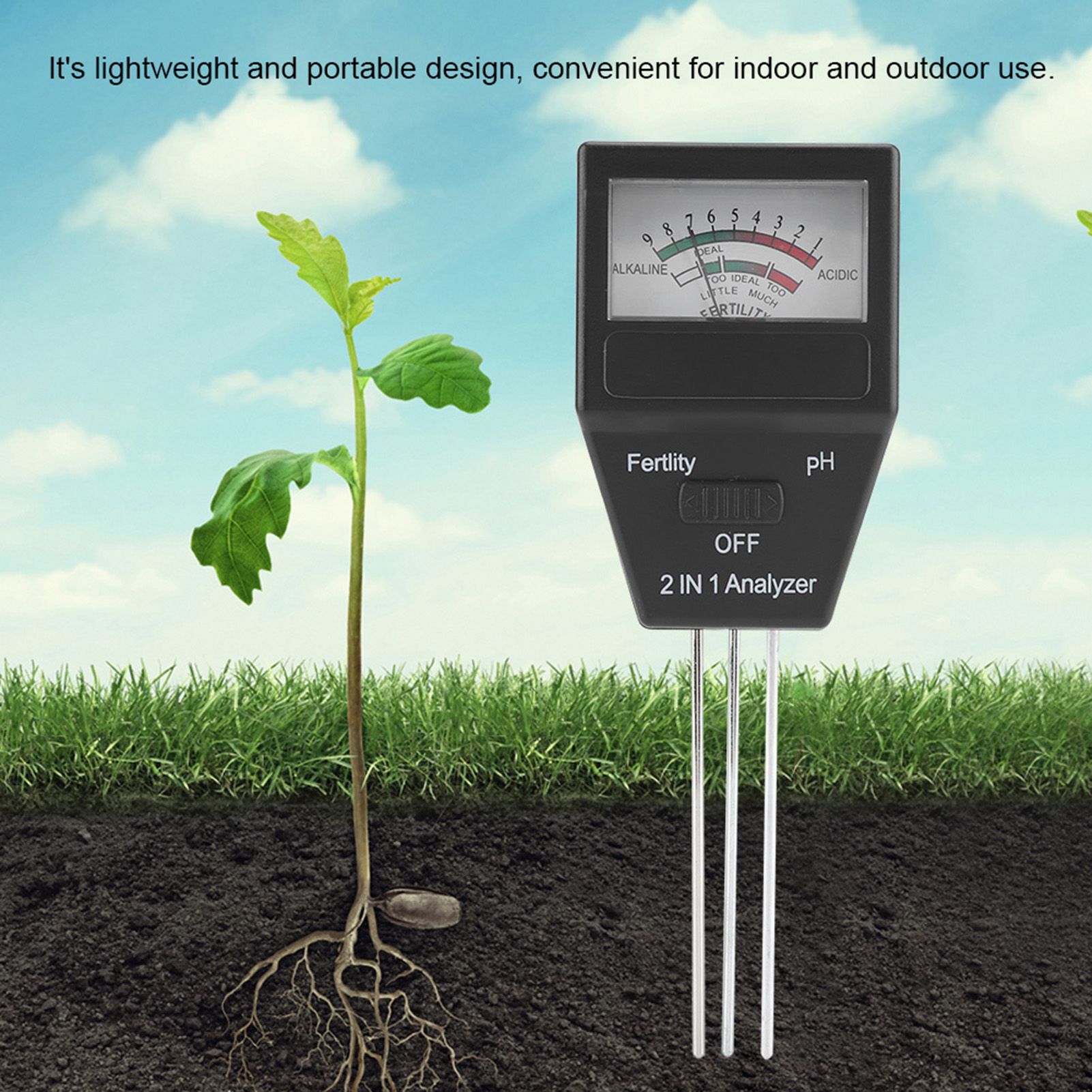 2 in 1 High Precision Fertile Soil PH Tester Meter for Garden Plant Flower view 3