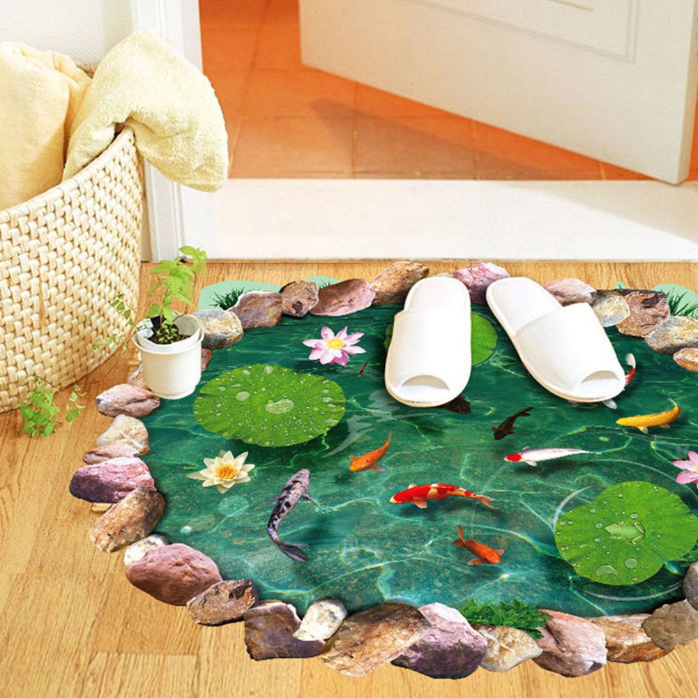 3D Stereo Lotus Fishpond Wall Floor Stickers for Home Backdrop Business view 4