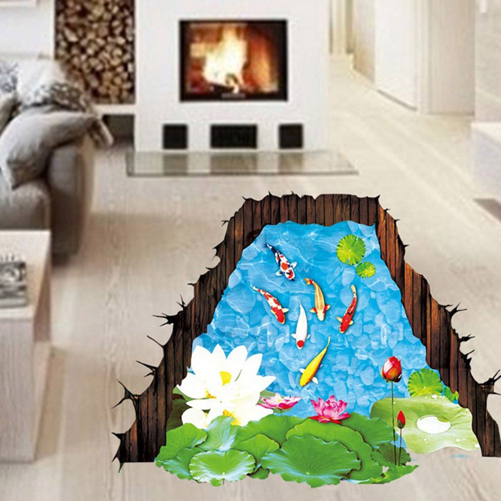 3D Stereo Lotus Fishpond Wall Floor Stickers for Home Backdrop Business — image 1