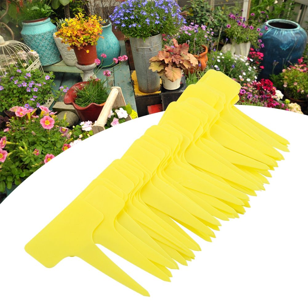 50 PCS Plastic Plant T Type Tag Markers Nursery Garden Lawn Labels Yellow view 4