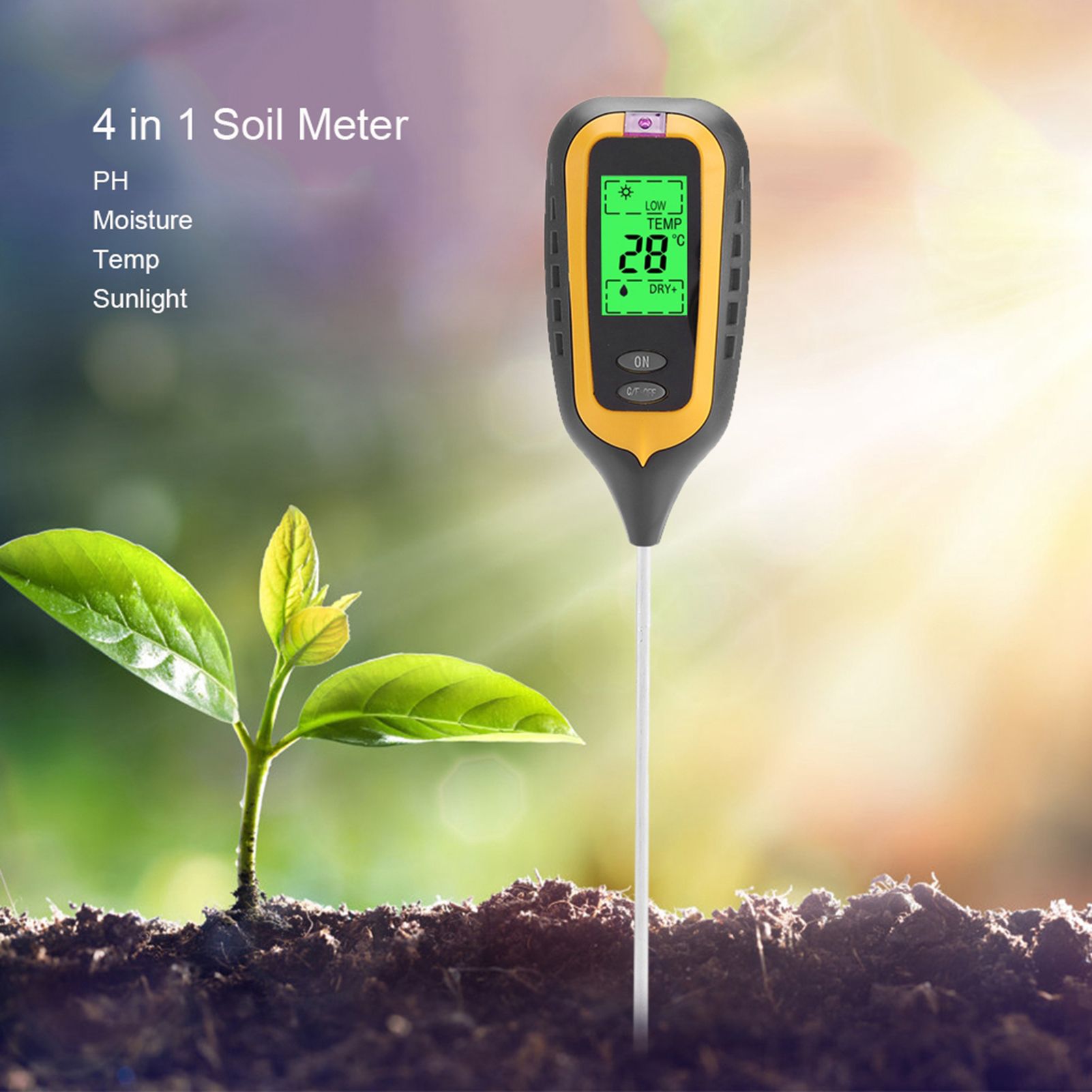 4 In 1 LCD Moisture Temperature Sunlight PH Tester Meter Garden Soil view 4