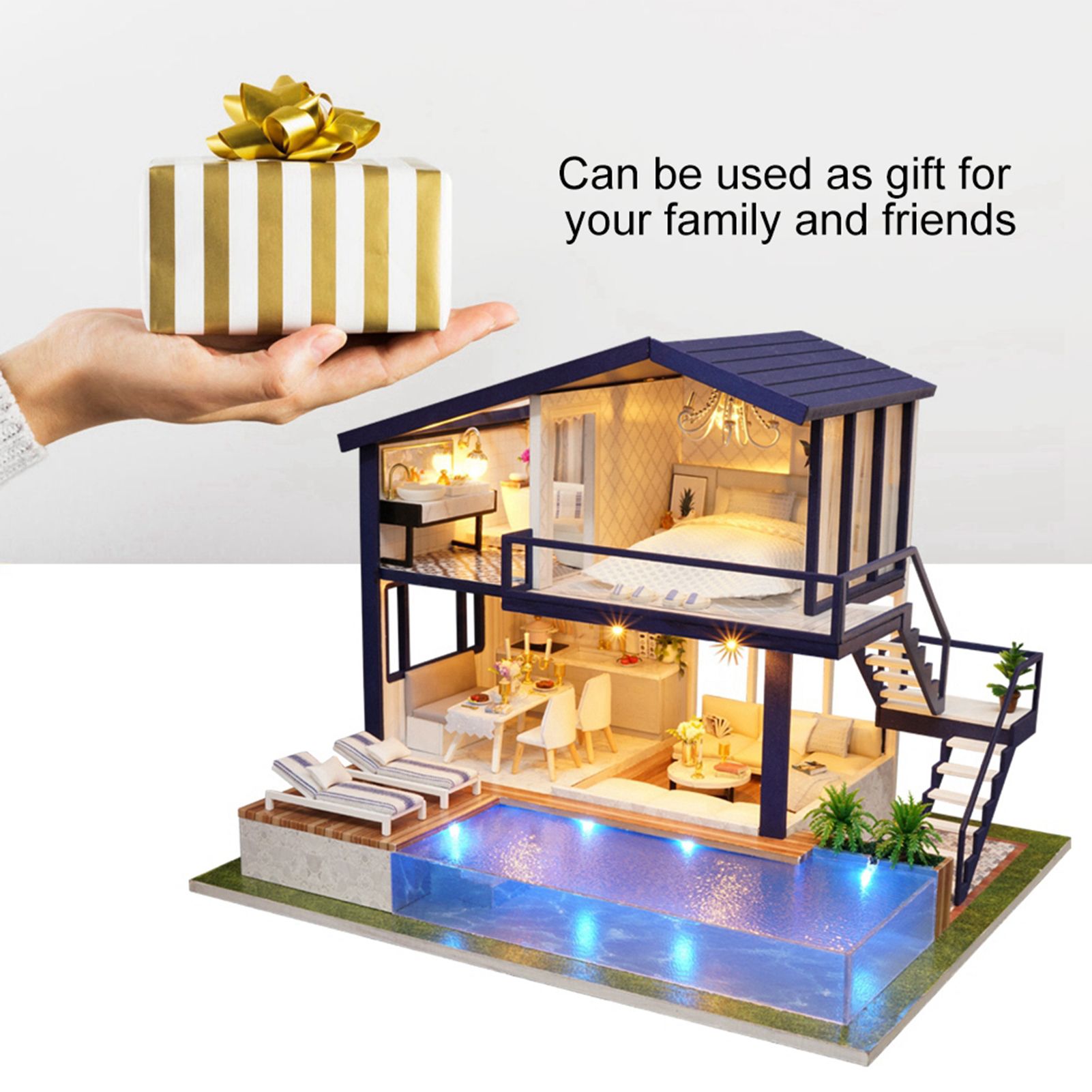 Wooden Miniature Assembling Decorative Ornament House for Kid Child (Without view 8