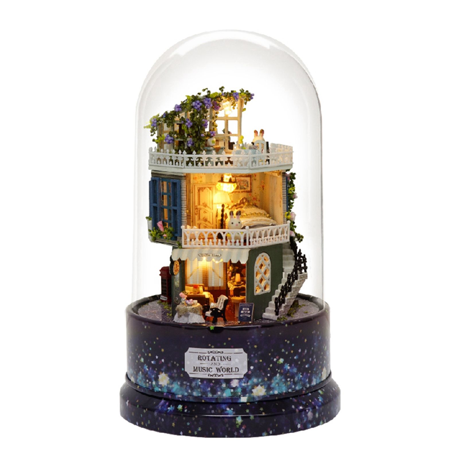 Creative DIY Dollhouse Dream House Miniature with Rotate Music Box Dust Cover view 2