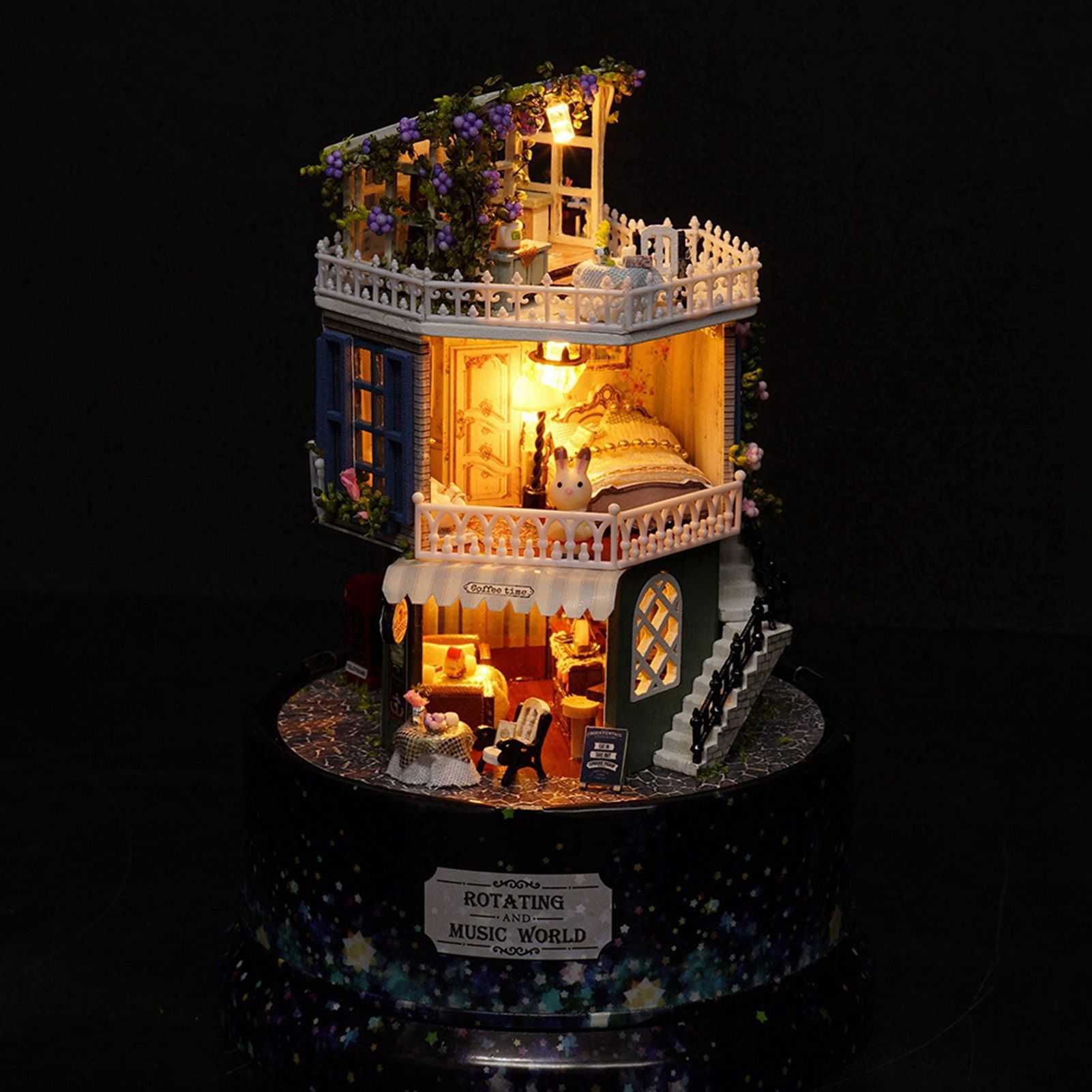 Creative DIY Dollhouse Dream House Miniature with Rotate Music Box Dust Cover view 4