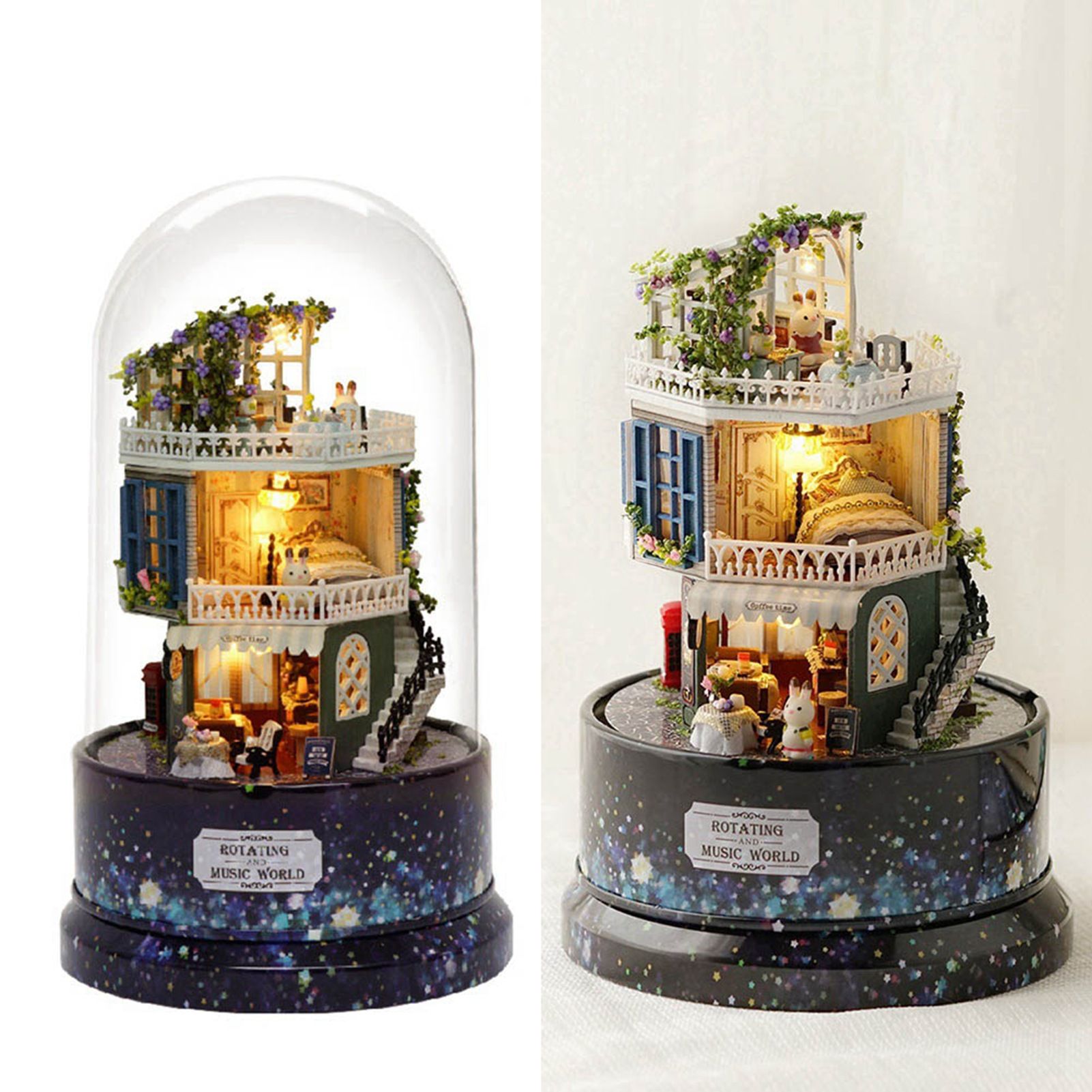 Creative DIY Dollhouse Dream House Miniature with Rotate Music Box Dust Cover view 8