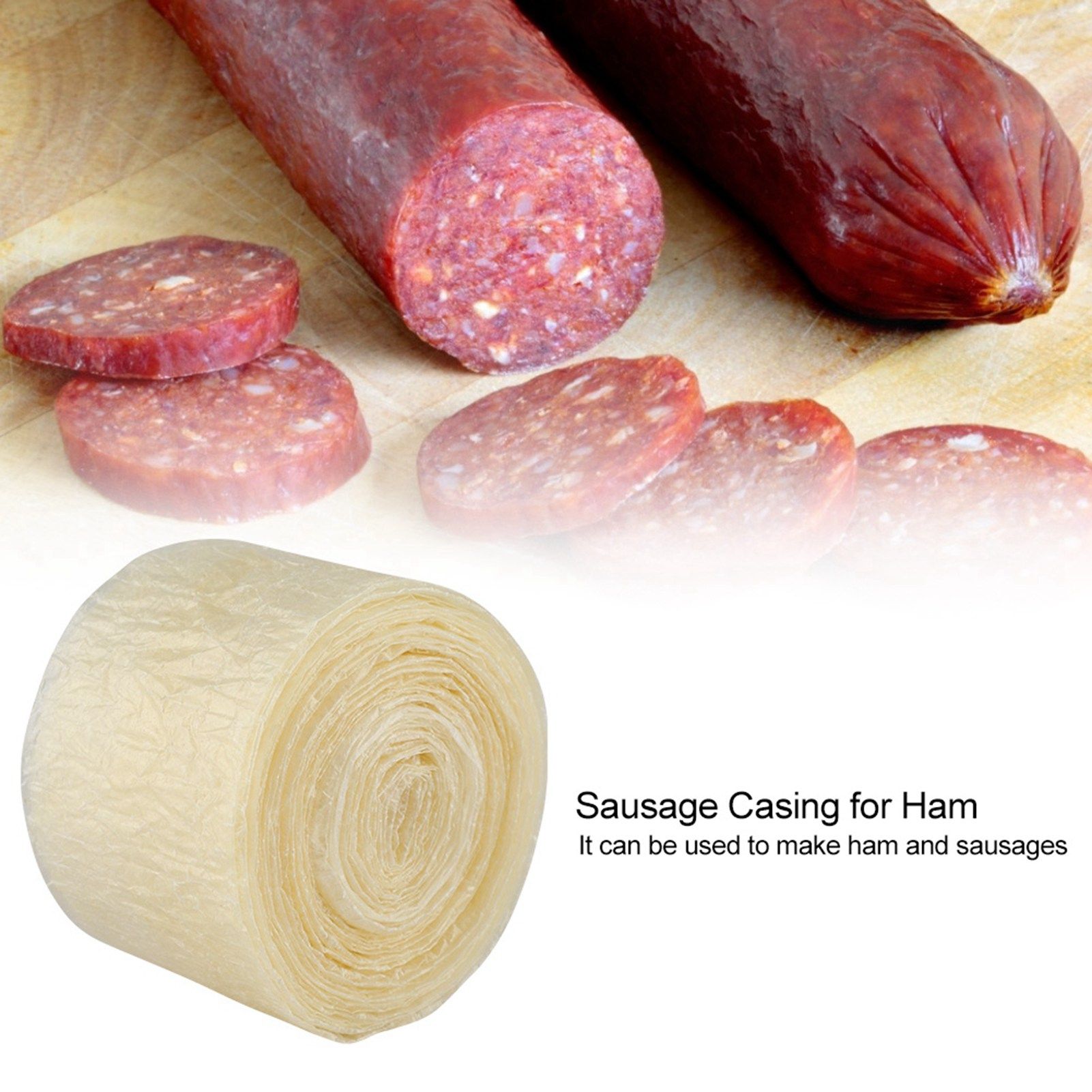 2-layered Edible Drying Sausage Casing for Flavorous Homemade Sausages Ham 8m view 4