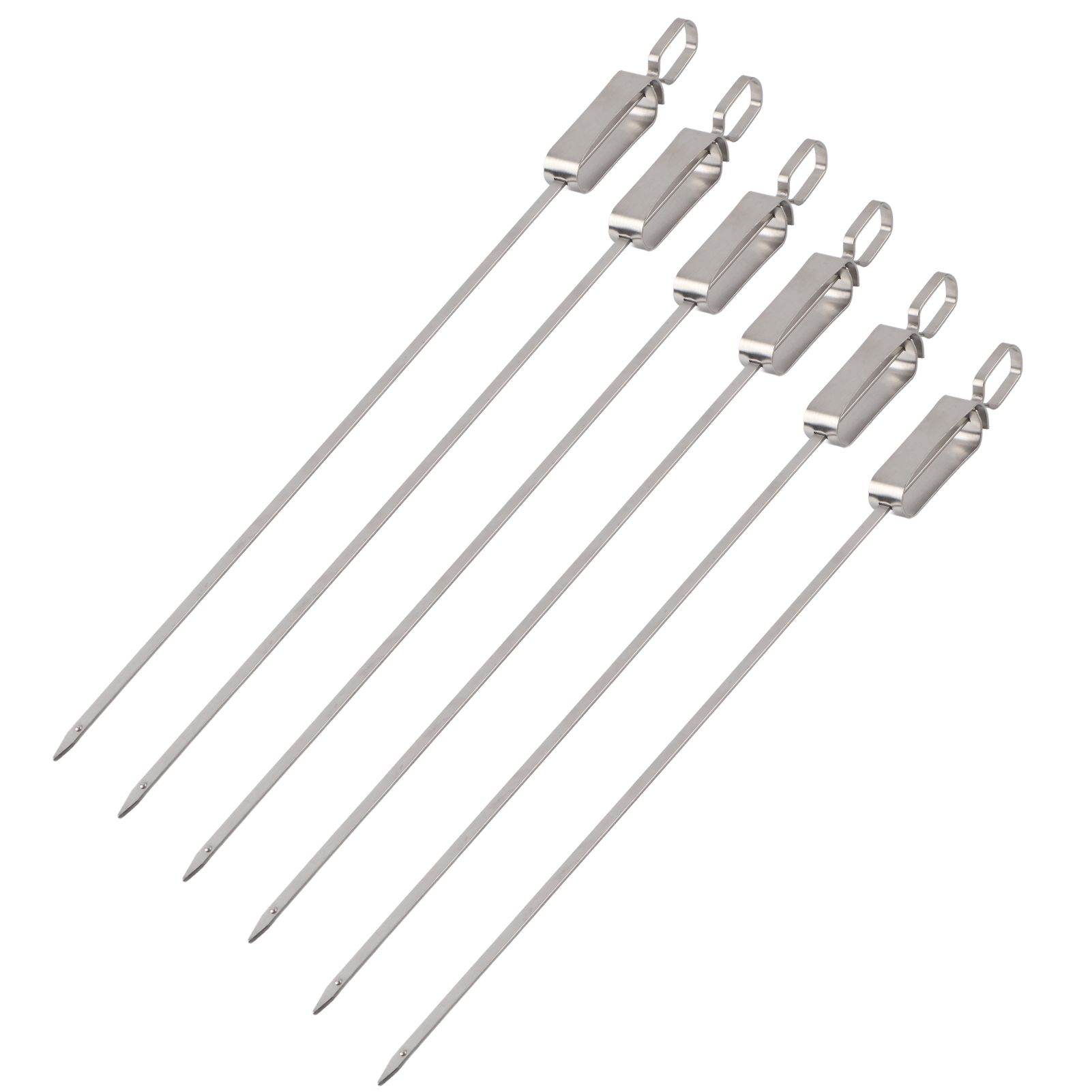 6PCS Long BBQ Barbecue Sliding Grilling Cooking Stainless Steel Kebab Flat Skewers view 2