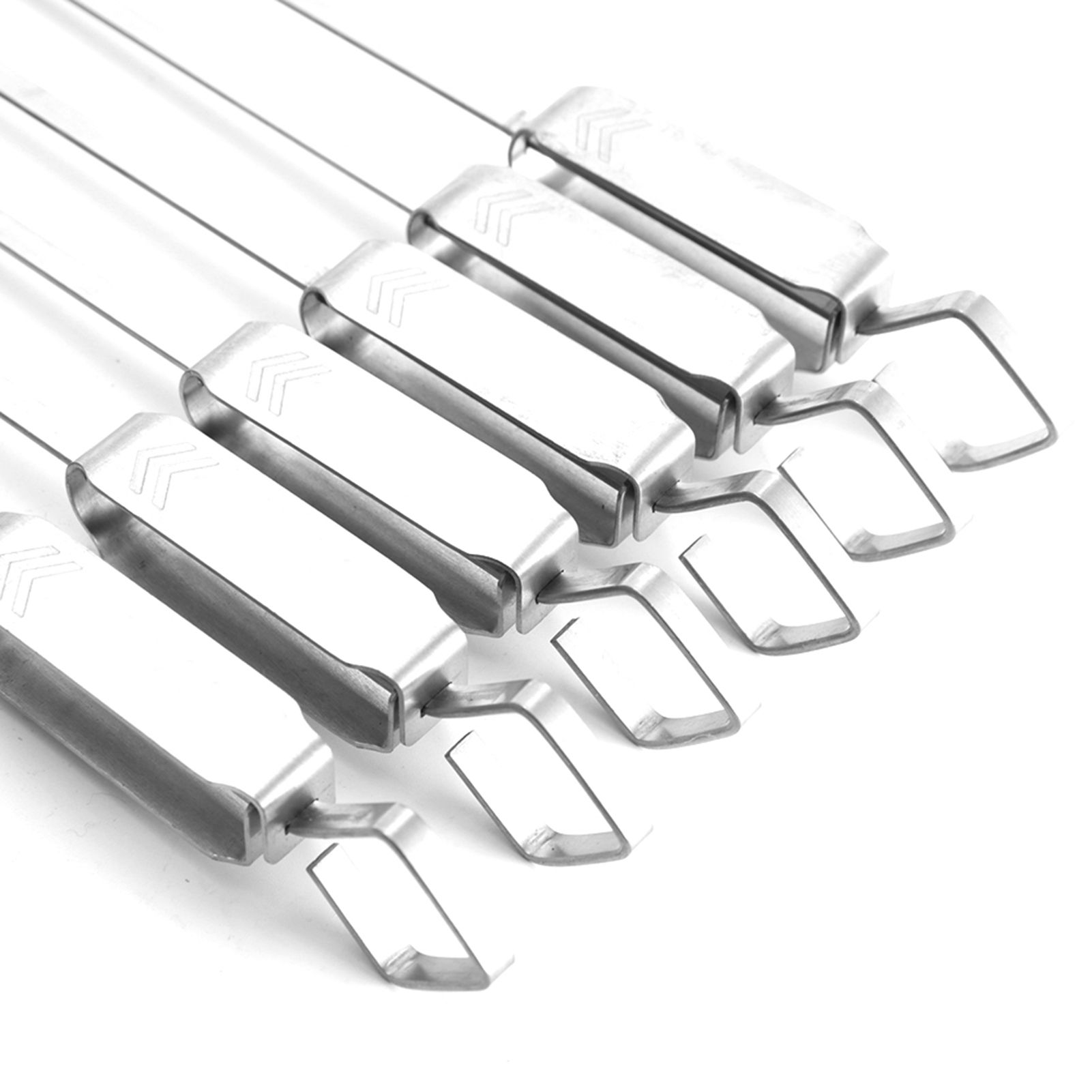6PCS Long BBQ Barbecue Sliding Grilling Cooking Stainless Steel Kebab Flat Skewers view 9