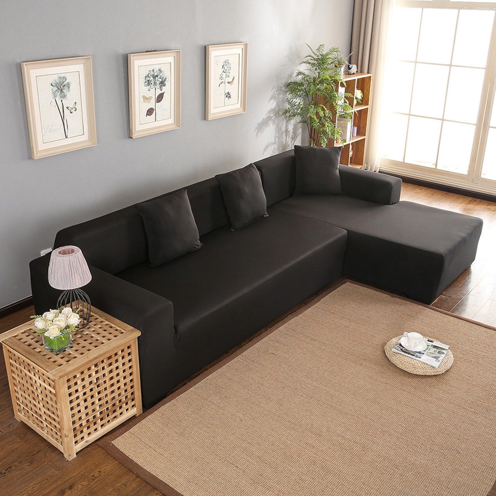 Polyester 3+2 Seat Corner Sofa Cover L Shape Slipcover Home Furniture view 4
