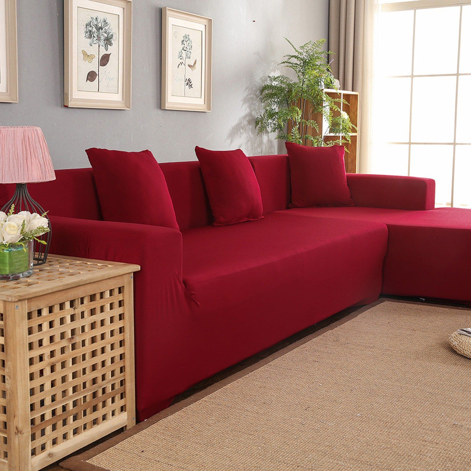 Polyester 3+2 Seat Corner Sofa Cover L Shape Slipcover Home Furniture view 5