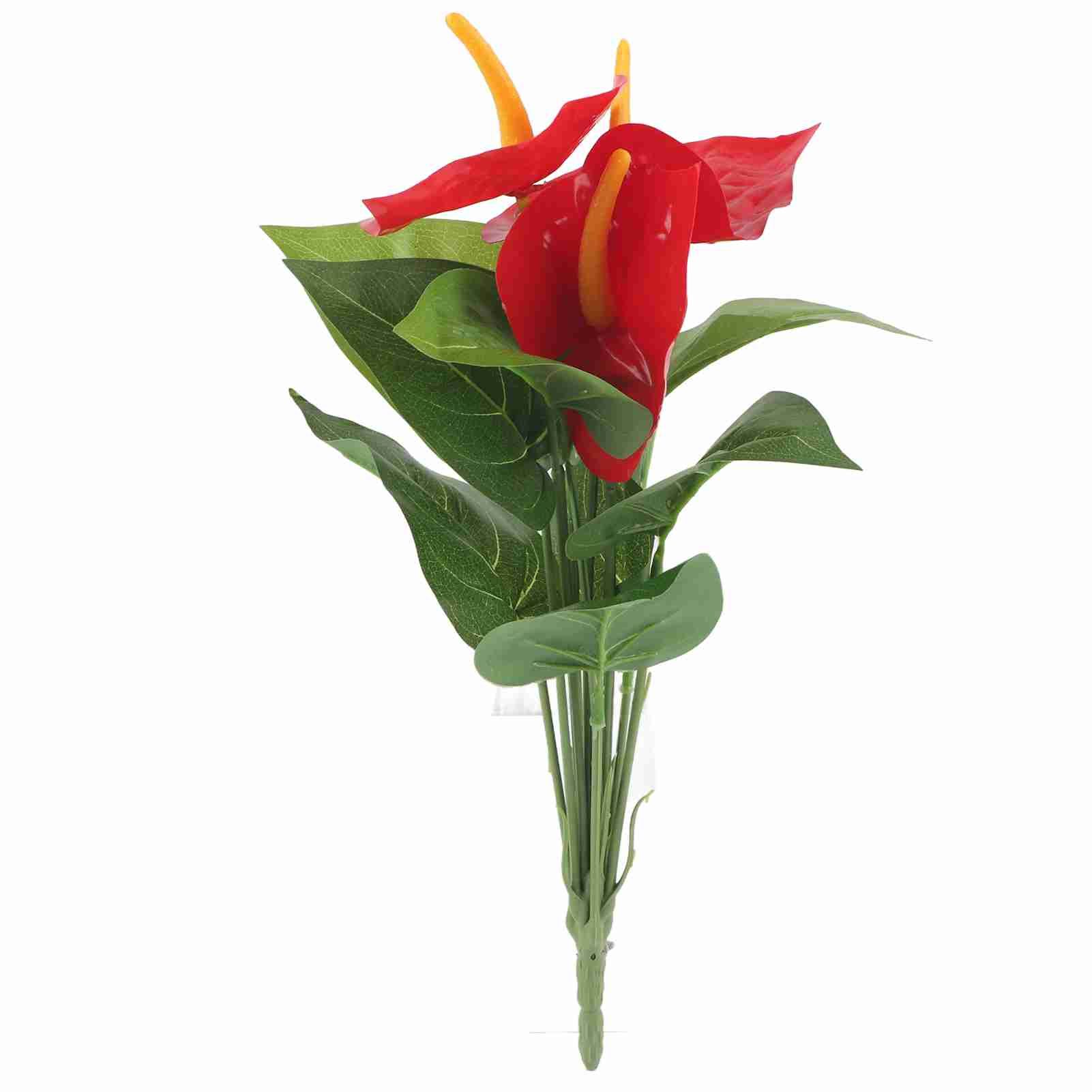 Plastic Artificial Plant Fake Red Anthurium Flowers Bouquet Wedding Home view 2