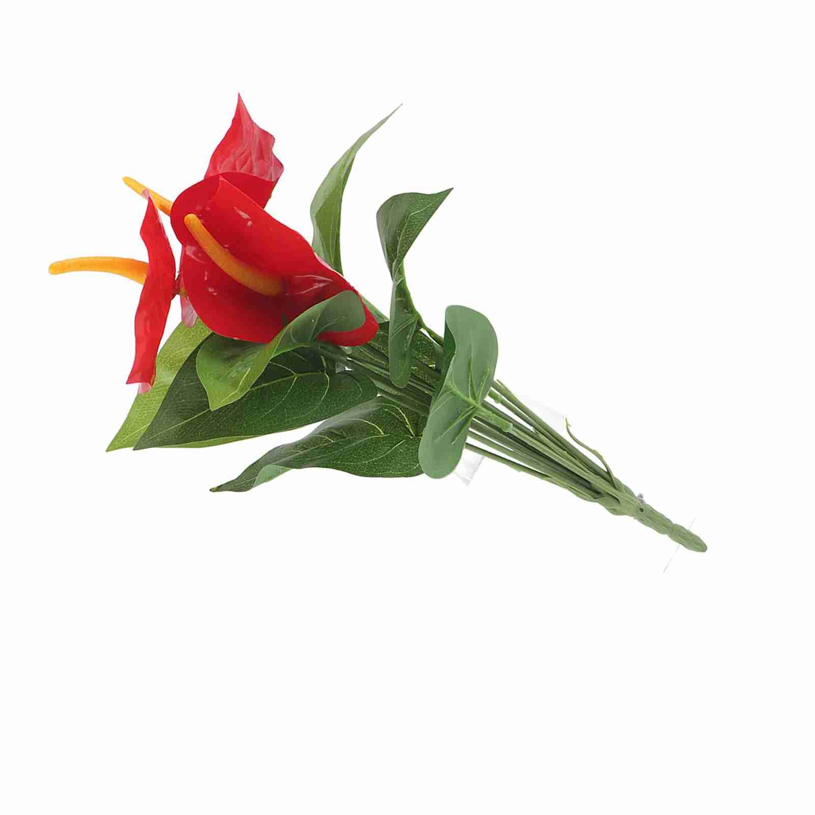 Plastic Artificial Plant Fake Red Anthurium Flowers Bouquet Wedding Home view 3