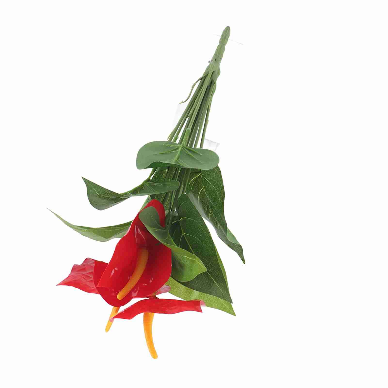 Plastic Artificial Plant Fake Red Anthurium Flowers Bouquet Wedding Home view 7
