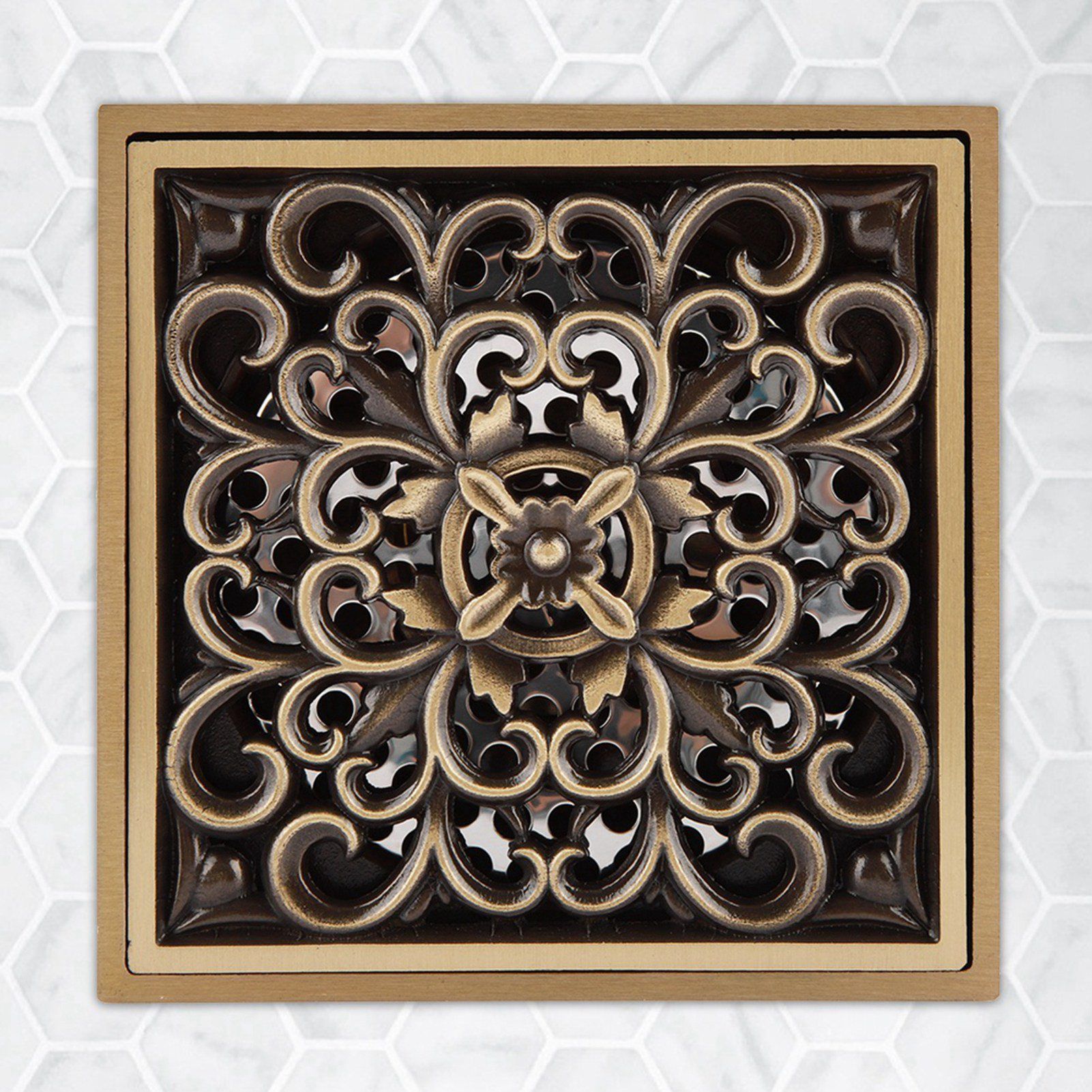 Antique Brass 10cm Shower Floor Drain Bathroom Waste Drain Strainer Cover view 4