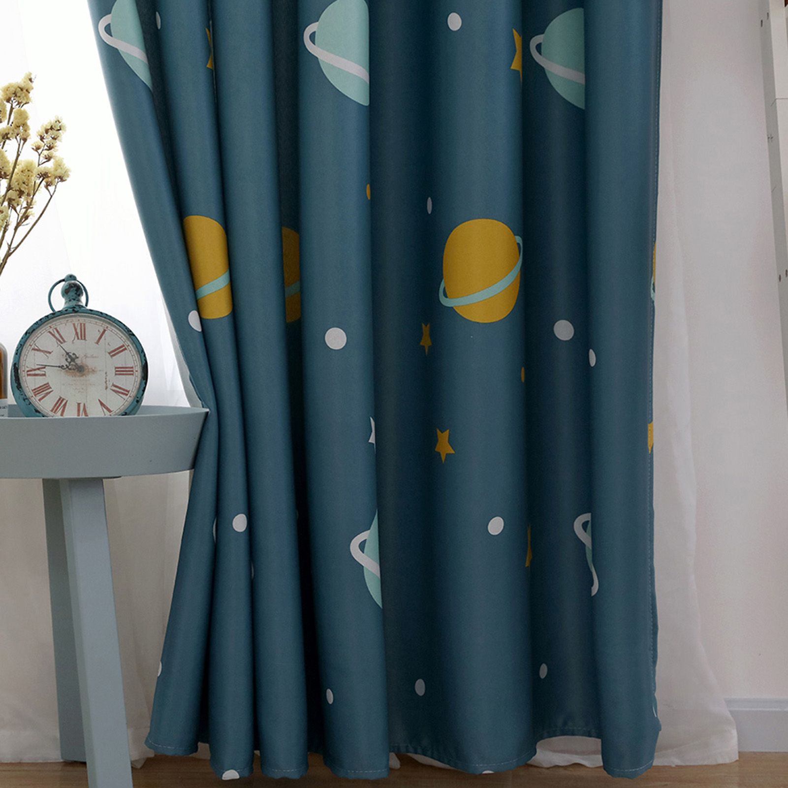 Cartoon Blue Planets Polyester Curtains Lightproof Curtain Bedroom Living Room view 11