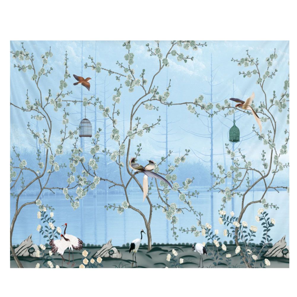 BohemianBlue Flowers And Birds Wall Hanging Bedding Tapestry (150*150CM) view 2