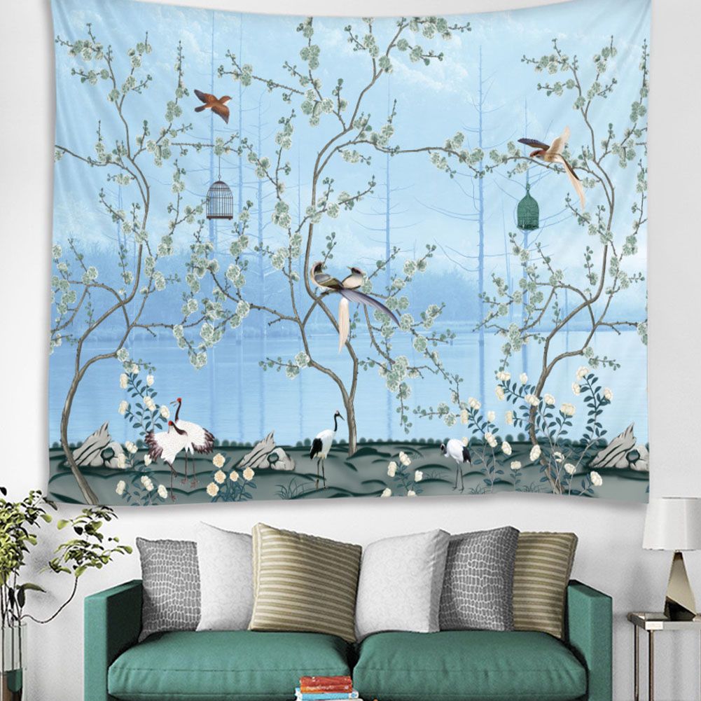 BohemianBlue Flowers And Birds Wall Hanging Bedding Tapestry (150*150CM) view 4