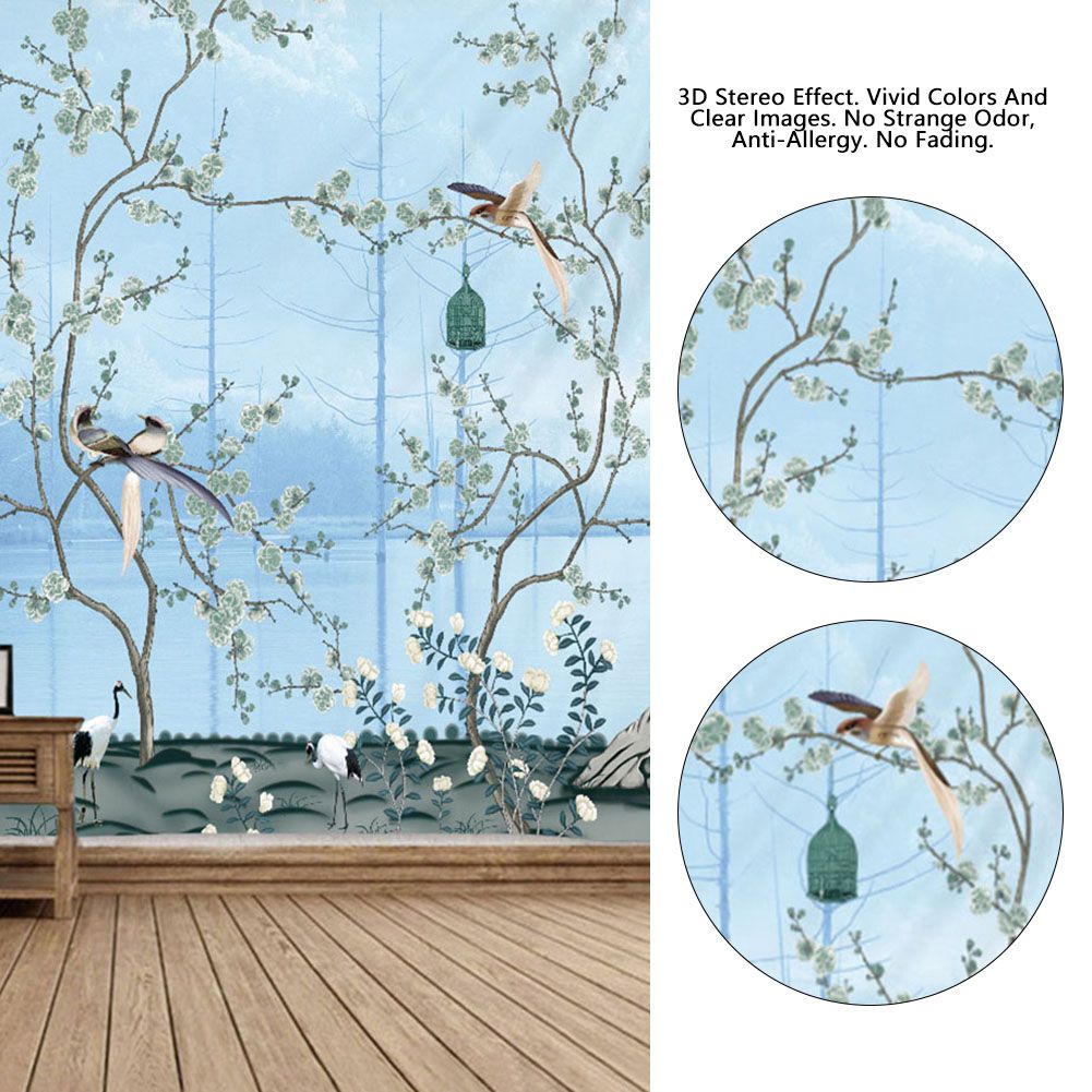 BohemianBlue Flowers And Birds Wall Hanging Bedding Tapestry (150*150CM) view 6