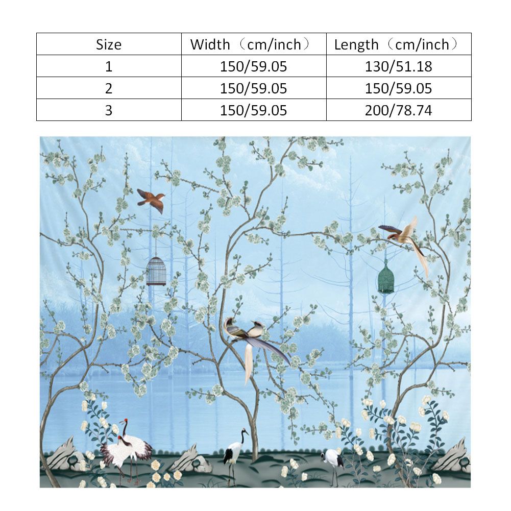 BohemianBlue Flowers And Birds Wall Hanging Bedding Tapestry (150*150CM) view 7